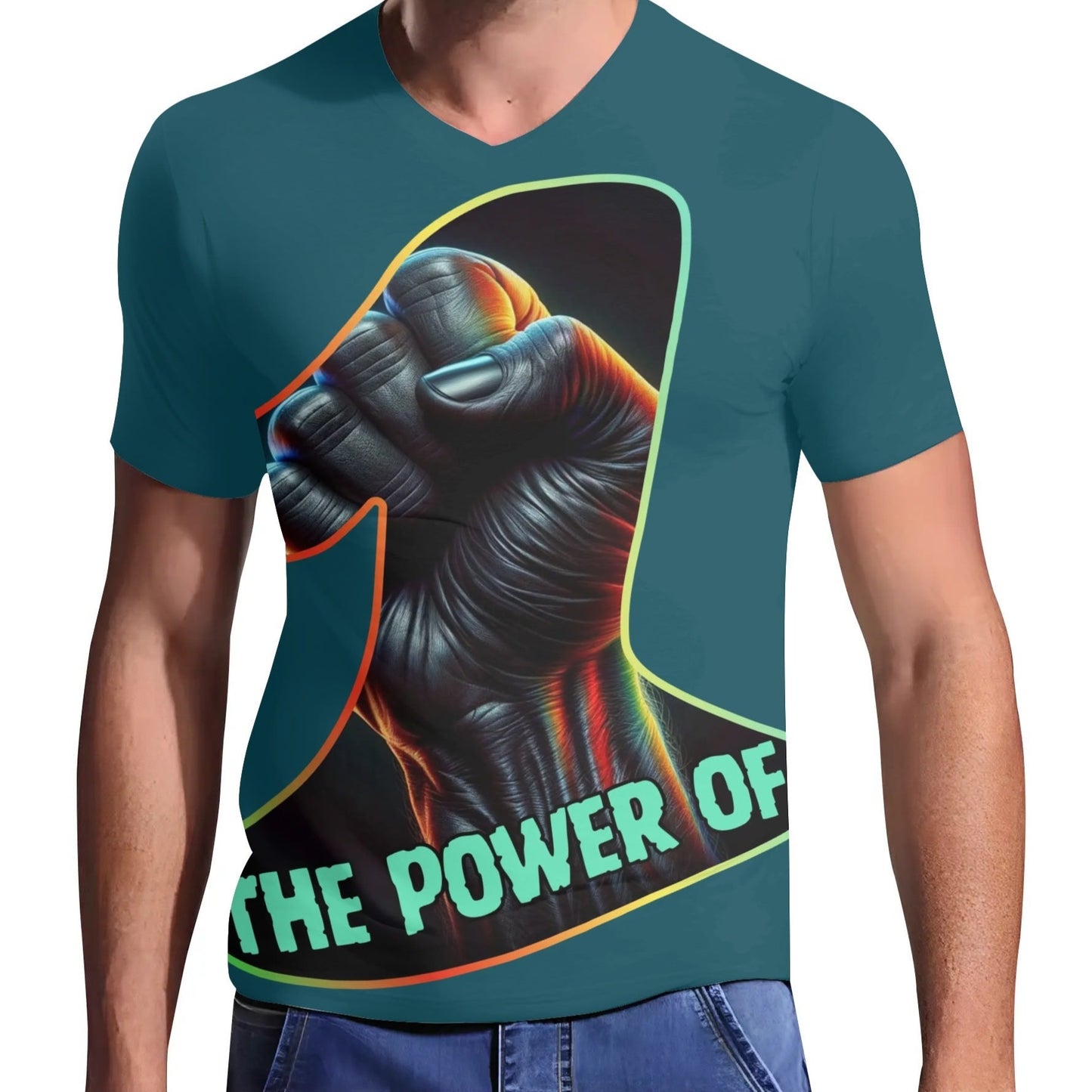 Mens Short Sleeve Soft Feel V-Neck T-Shirt "The Power of One"