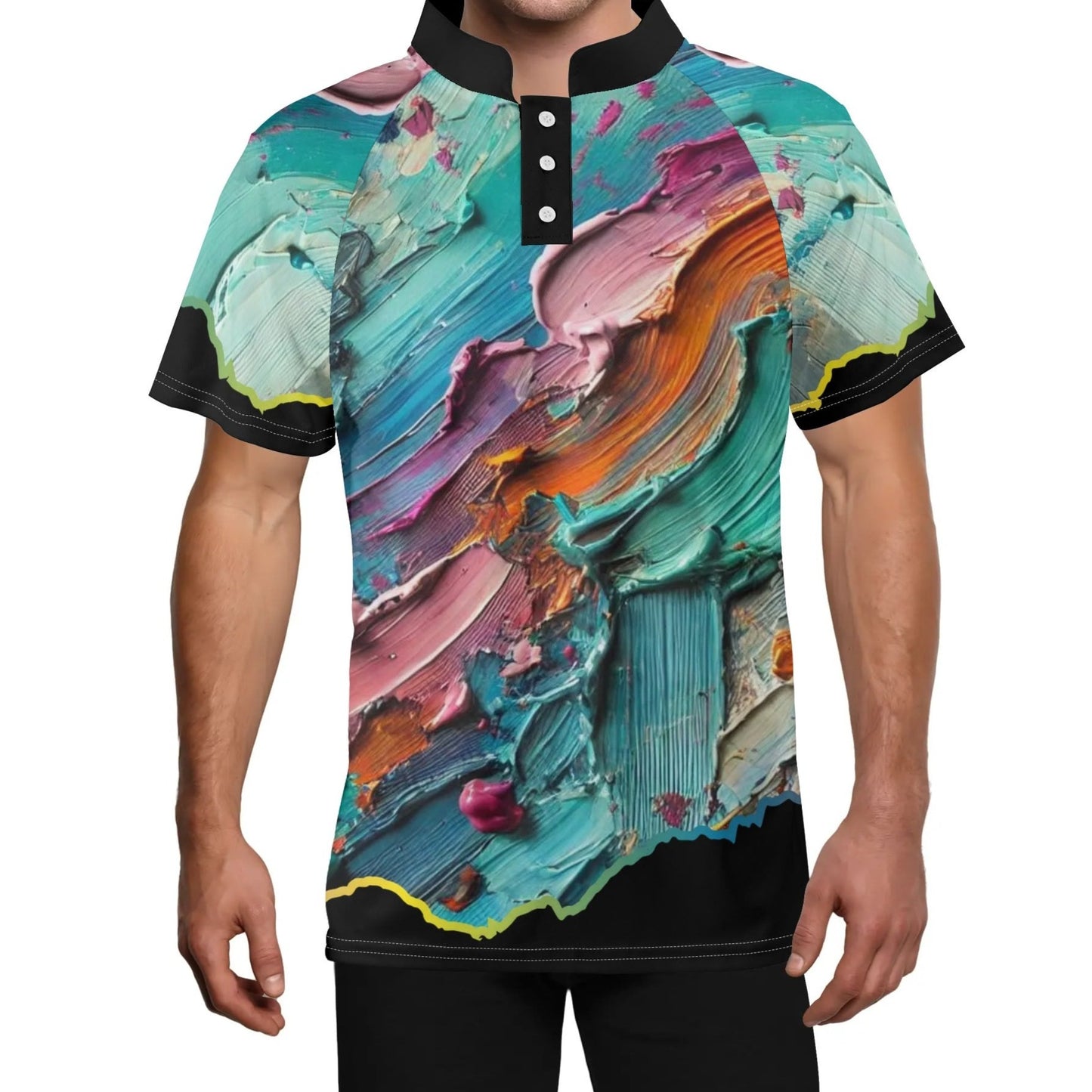 Men's Stand Collar Polo Shirt, "Afrocentric/Abstract All Over Prints"