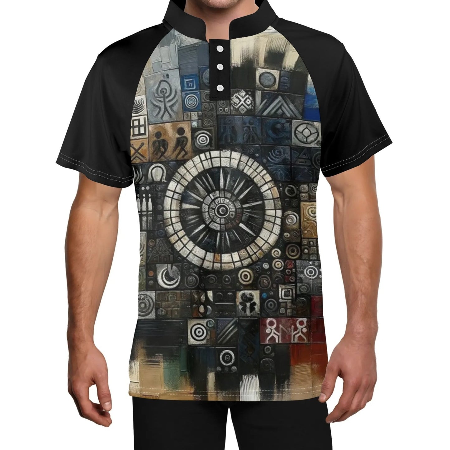 Men's Stand Collar Polo Shirt, "Afrocentric/Abstract All Over Prints"