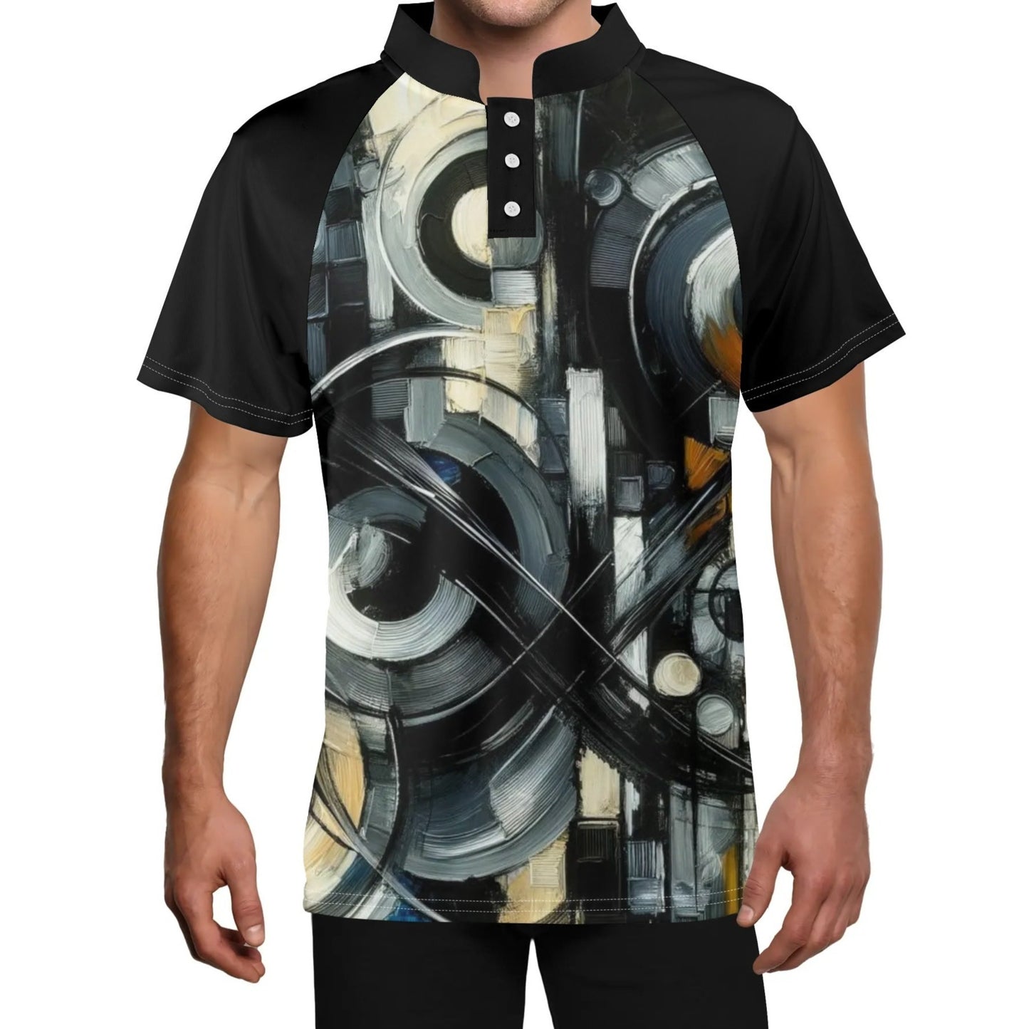 Men's Stand Collar Polo Shirt, "Afrocentric/Abstract All Over Prints"