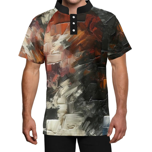 Men's Stand Collar Polo Shirt, "Afrocentric/Abstract All Over Prints"