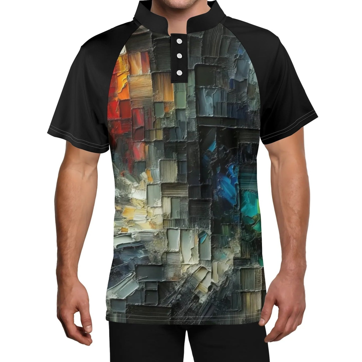 Men's Stand Collar Polo Shirt, "Afrocentric/Abstract All Over Prints"