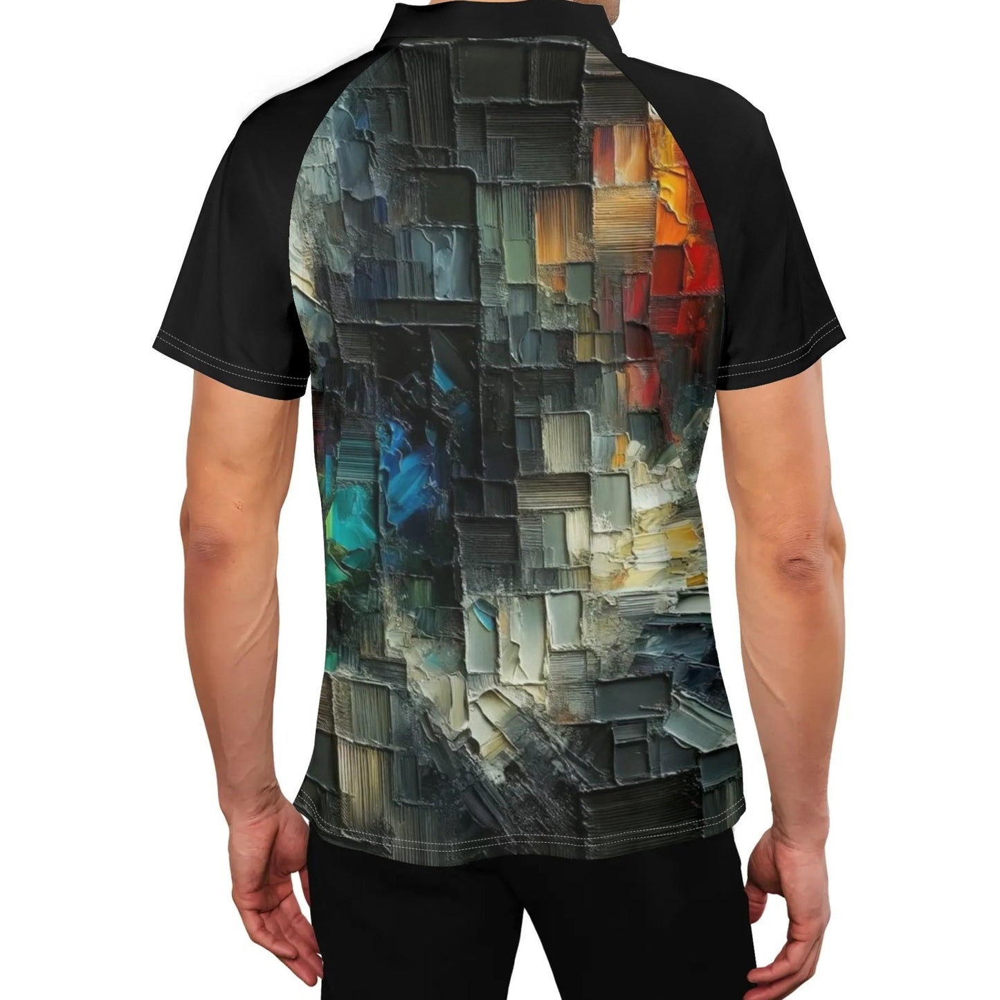 Men's Stand Collar Polo Shirt, "Afrocentric/Abstract All Over Prints"