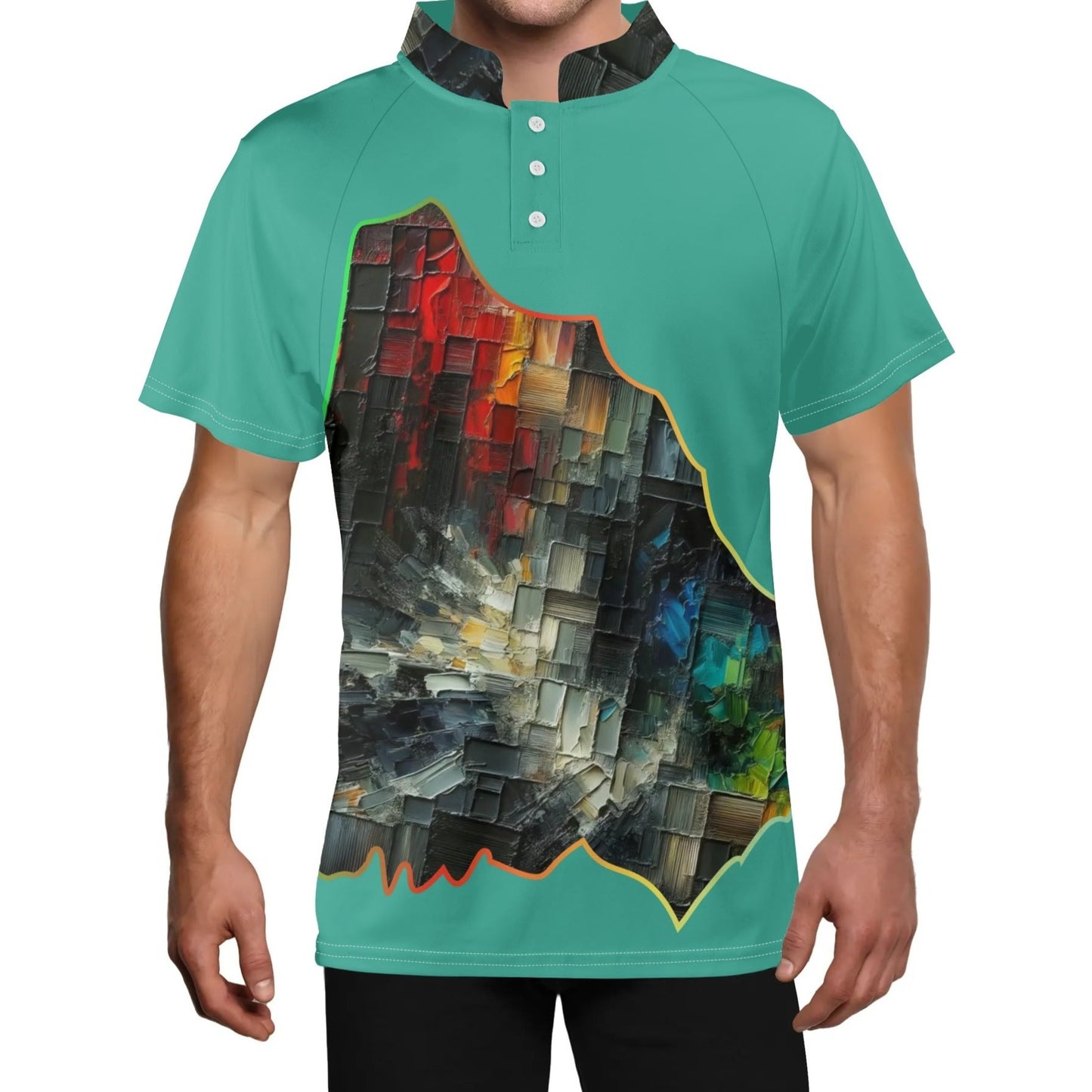 Men's Stand Collar Polo Shirt, "Abstract Print"