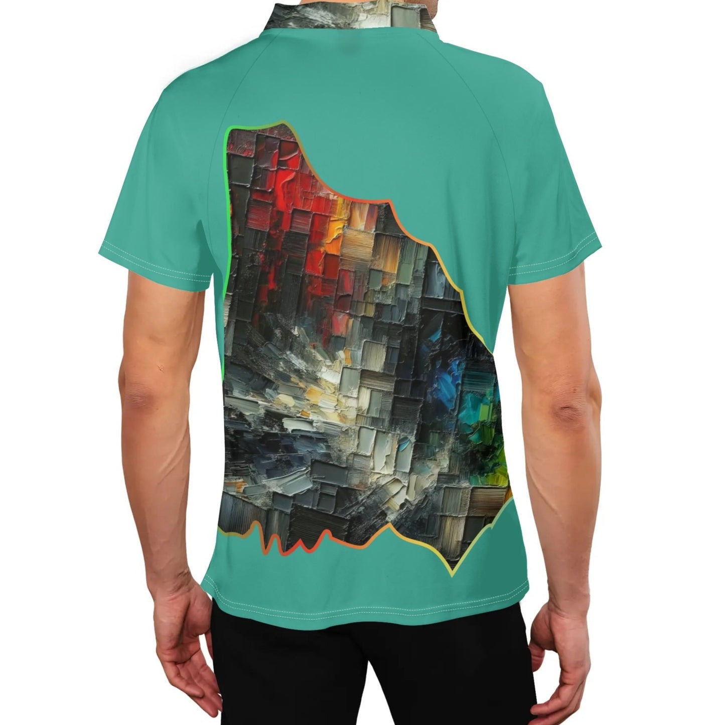 Men's Stand Collar Polo Shirt, "Abstract Print"