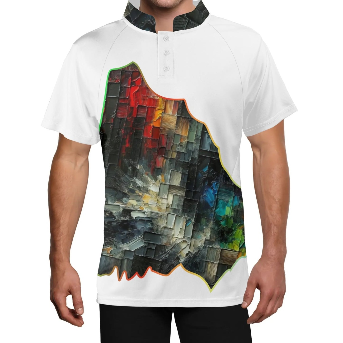 Men's Stand Collar Polo Shirt, "Abstract Print"