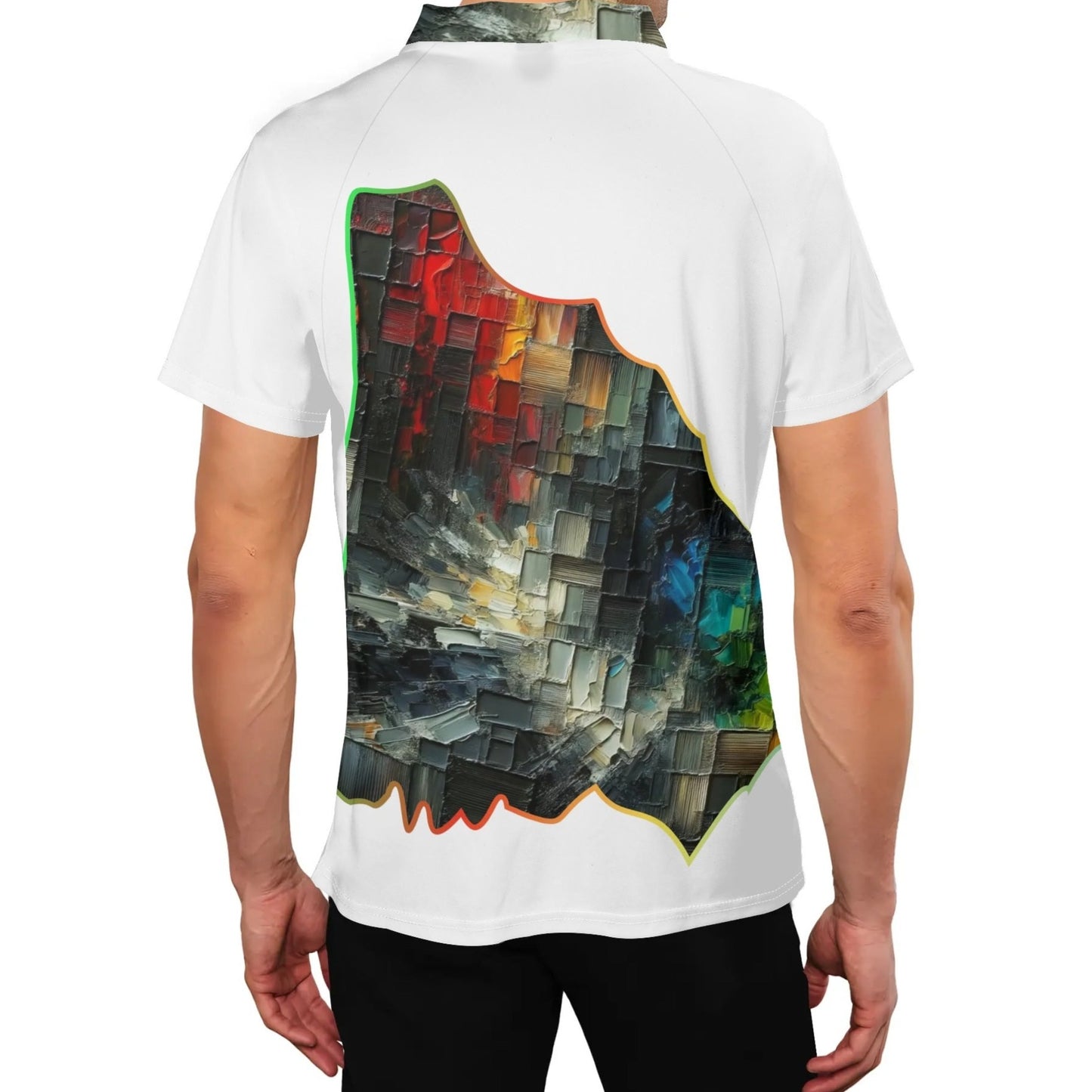 Men's Stand Collar Polo Shirt, "Abstract Print"