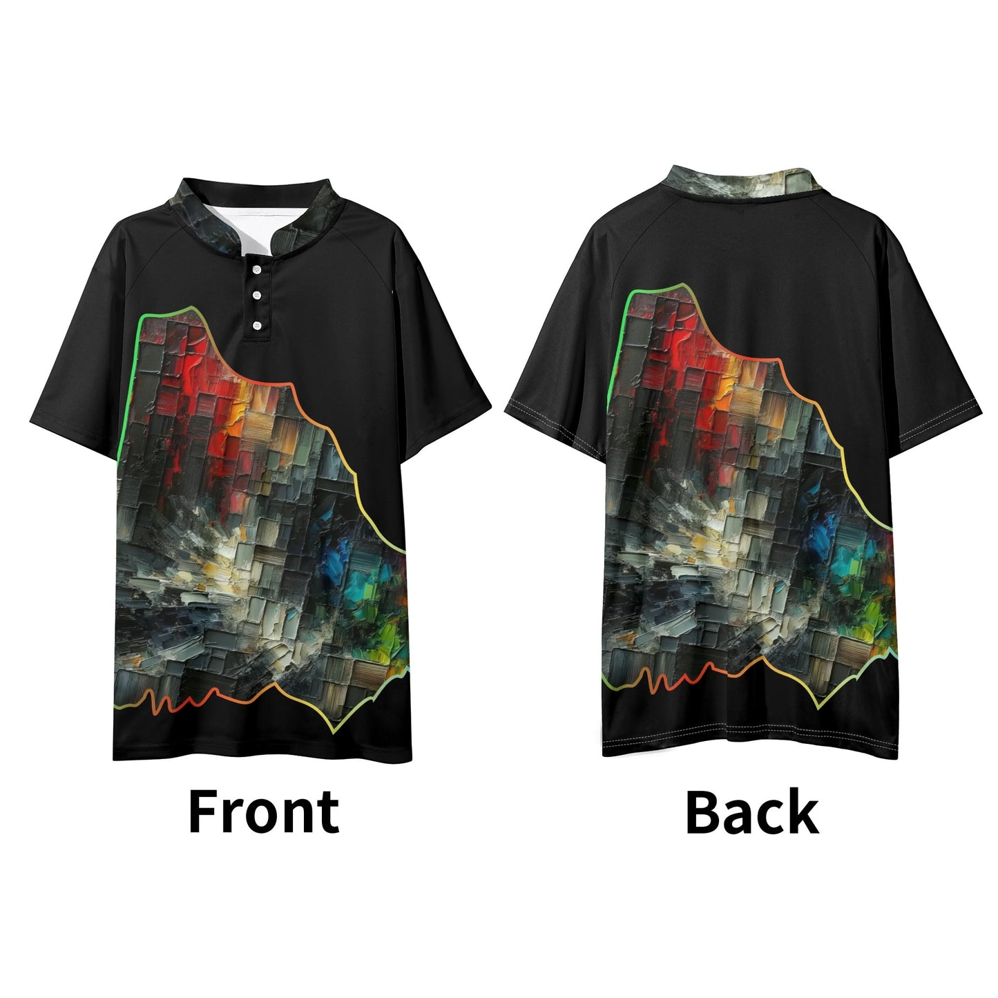 Men's Stand Collar Polo Shirt, "Abstract Print"