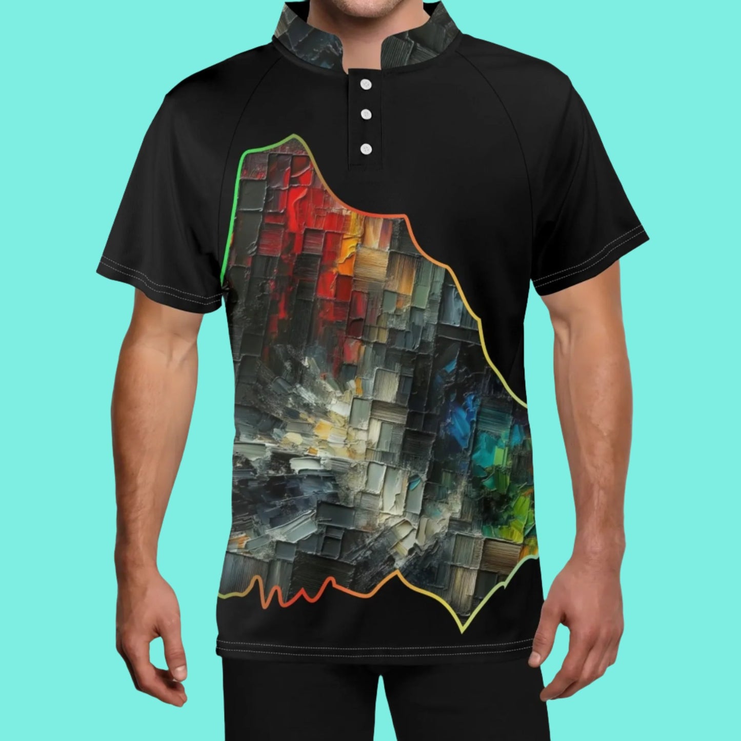 Men's Stand Collar Polo Shirt, "Abstract Print"