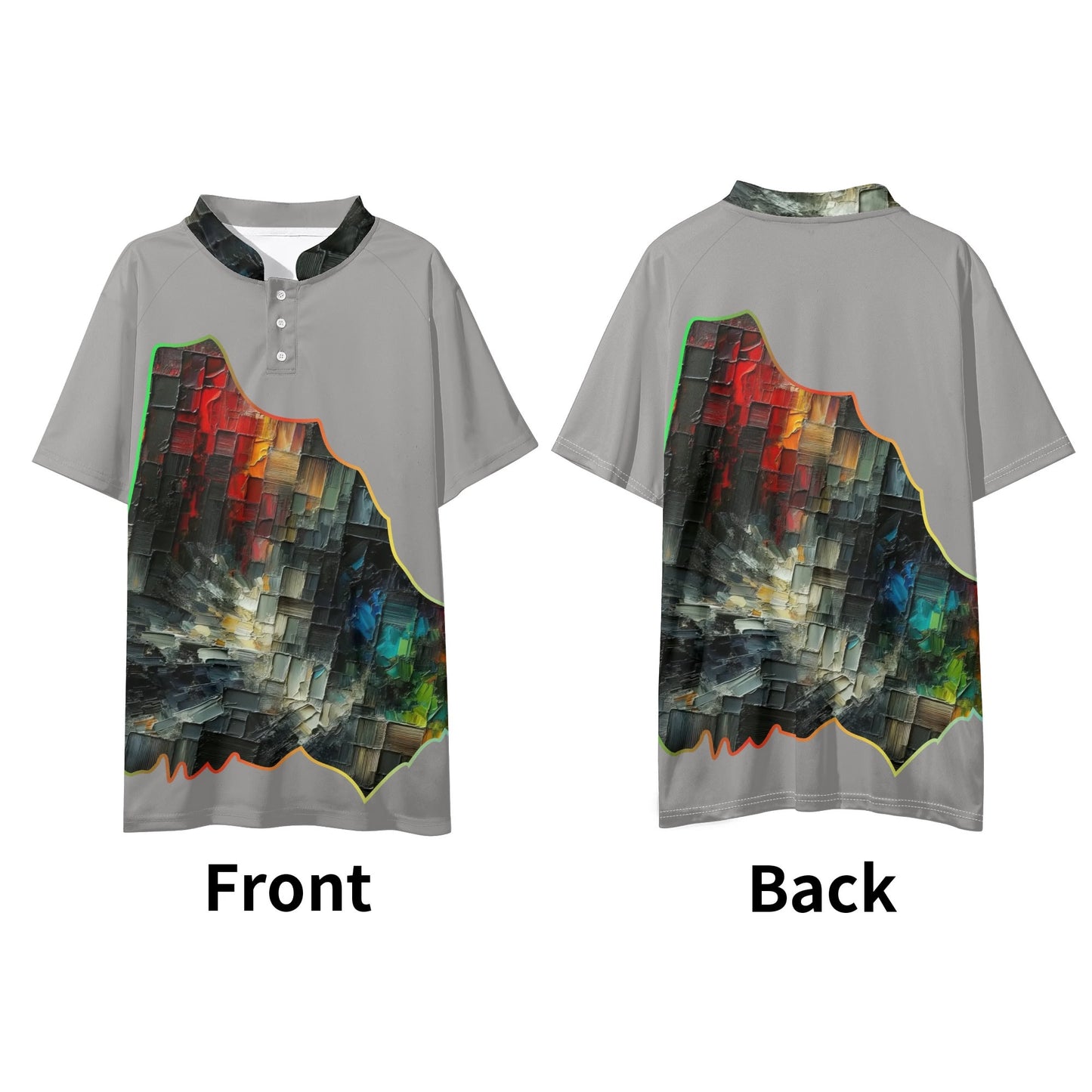 Men's Stand Collar Polo Shirt, "Abstract Print"