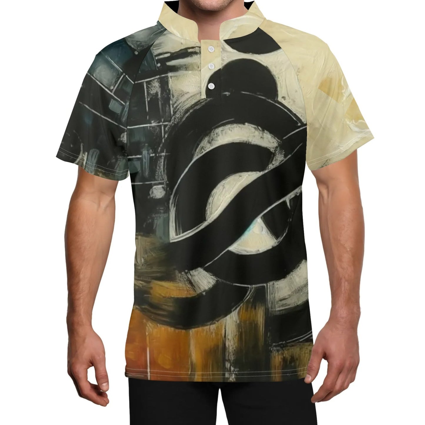 Men's Stand Collar Polo Shirt, "Afrocentric/Abstract All Over Prints"