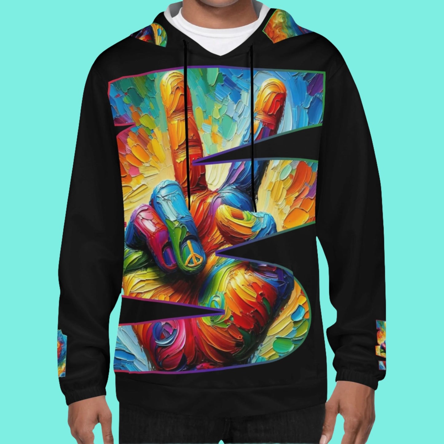 Mens Lightweight All Over Print Hoodie "PEACE"