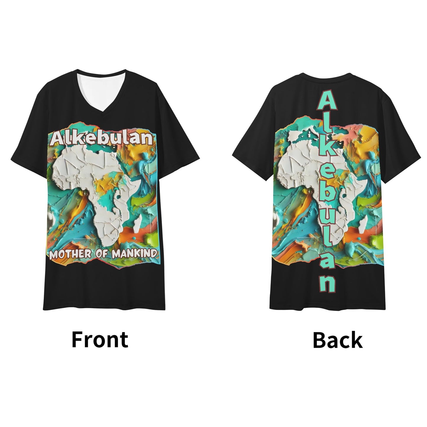 Mens Short Sleeve Soft Feel V-Neck T-Shirt "Alkebulan: Mother of Mankind"