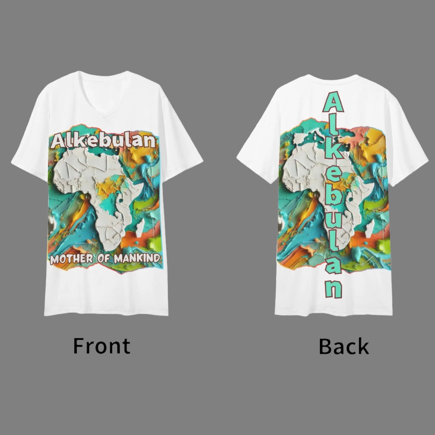 Mens Short Sleeve Soft Feel V-Neck T-Shirt "Alkebulan: Mother of Mankind"