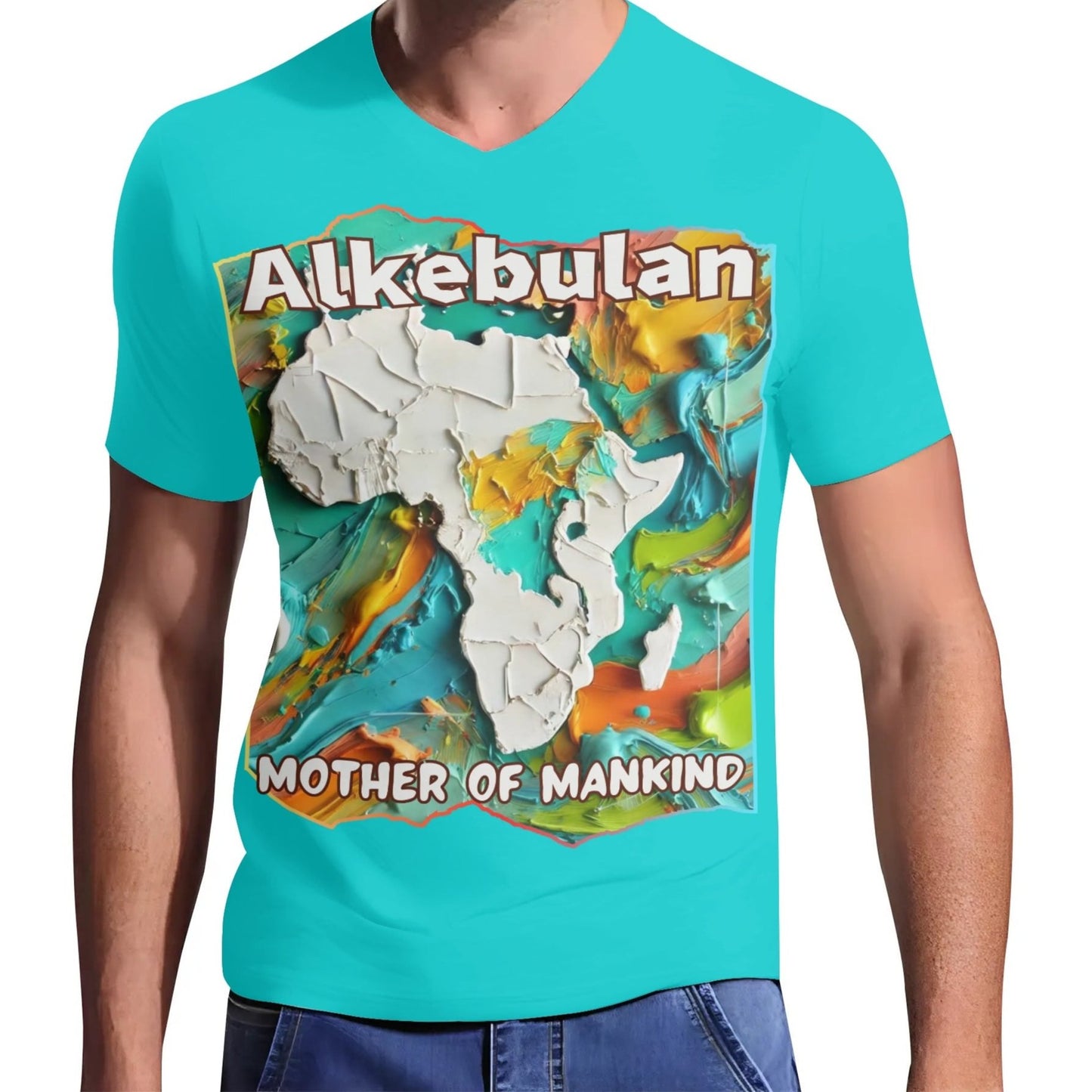 Mens Short Sleeve Soft Feel V-Neck T-Shirt "Alkebulan: Mother of Mankind"