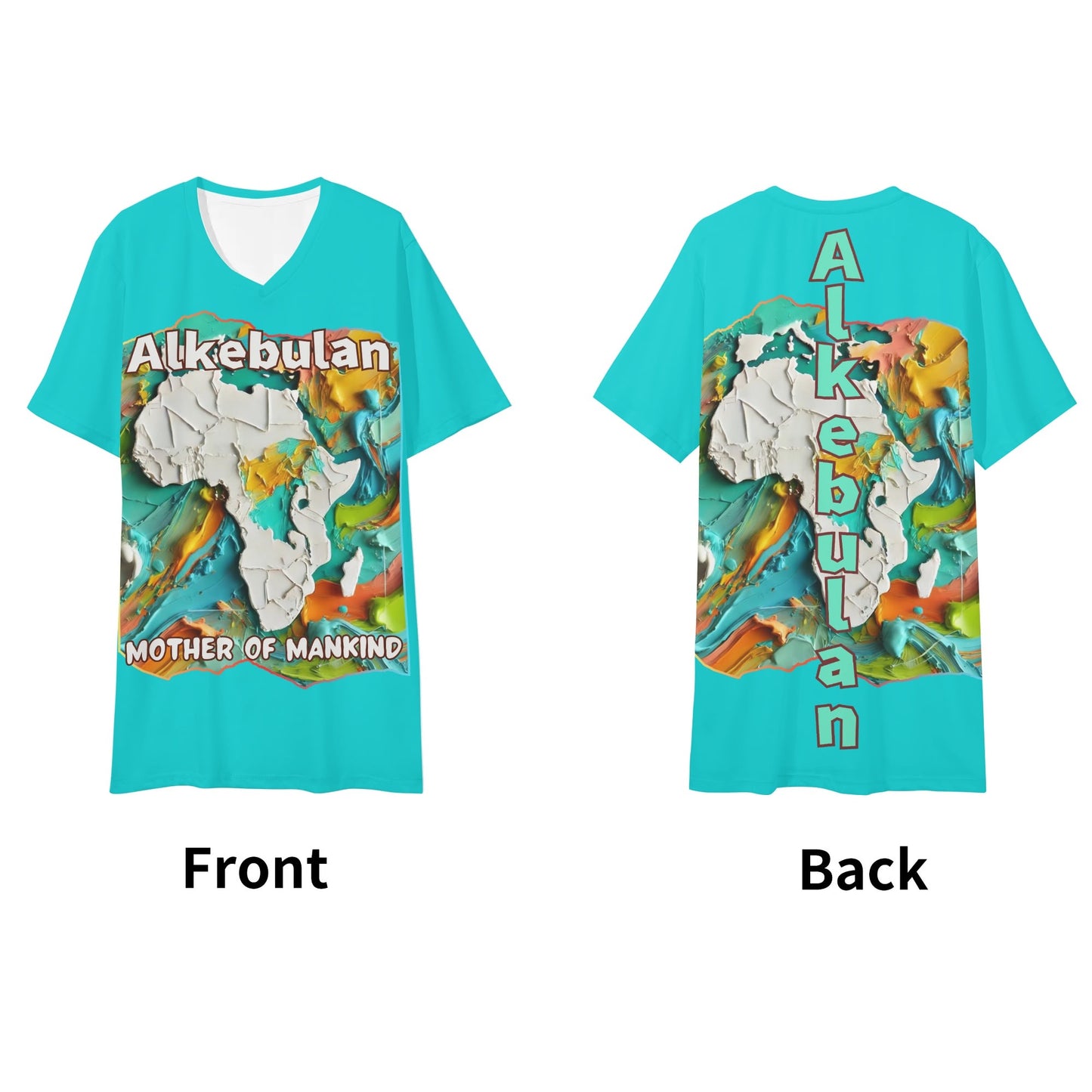 Mens Short Sleeve Soft Feel V-Neck T-Shirt "Alkebulan: Mother of Mankind"