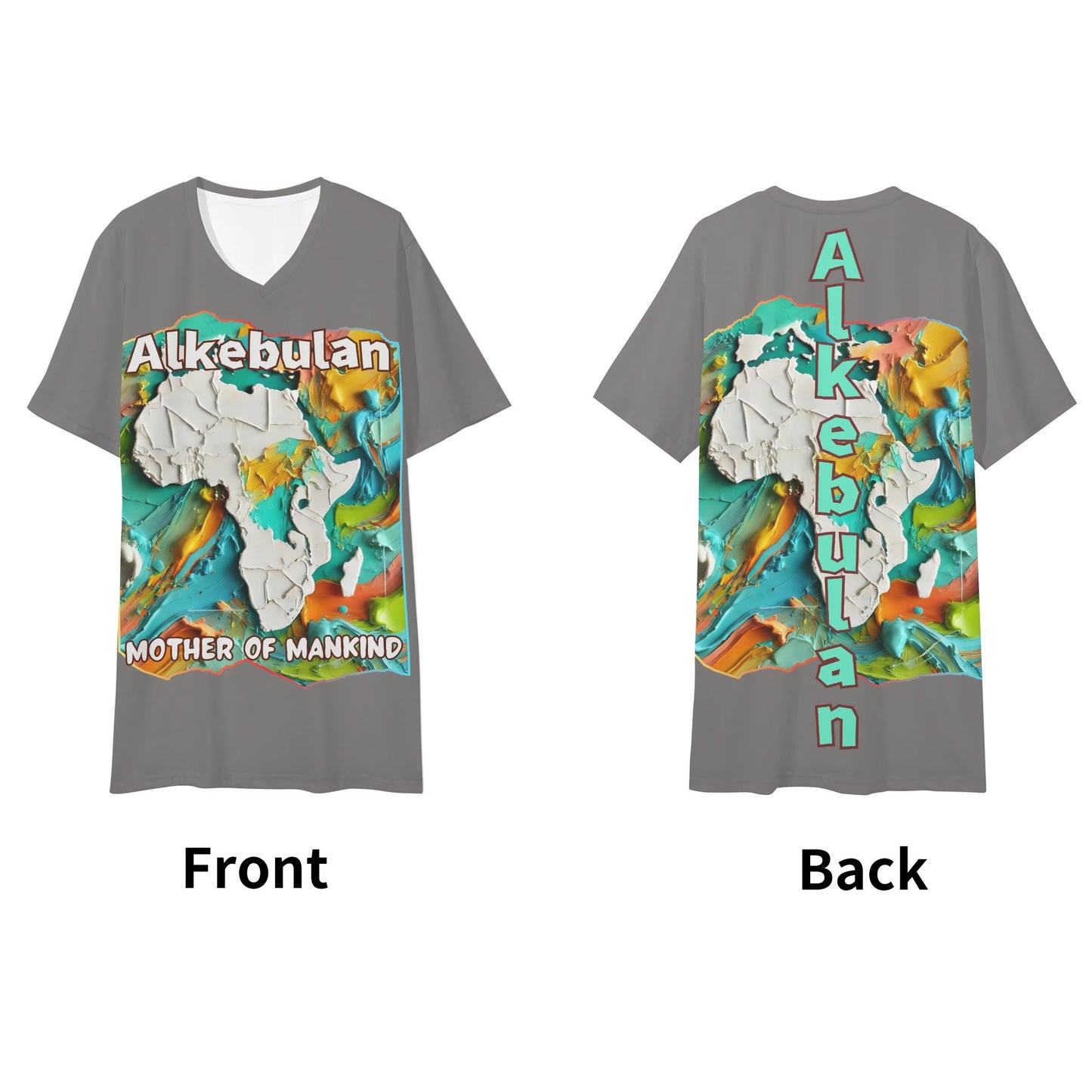 Mens Short Sleeve Soft Feel V-Neck T-Shirt "Alkebulan: Mother of Mankind"