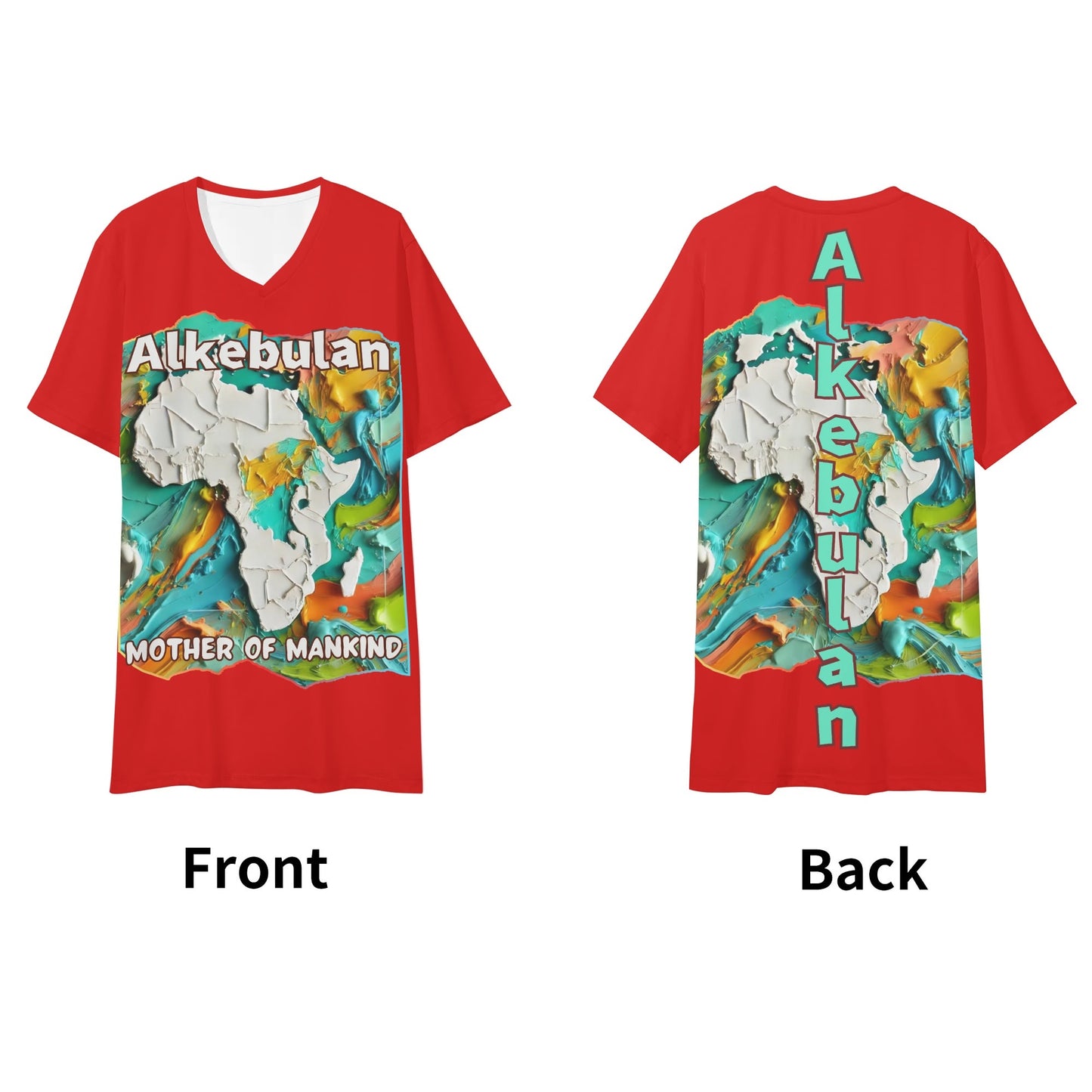 Mens Short Sleeve Soft Feel V-Neck T-Shirt "Alkebulan: Mother of Mankind"