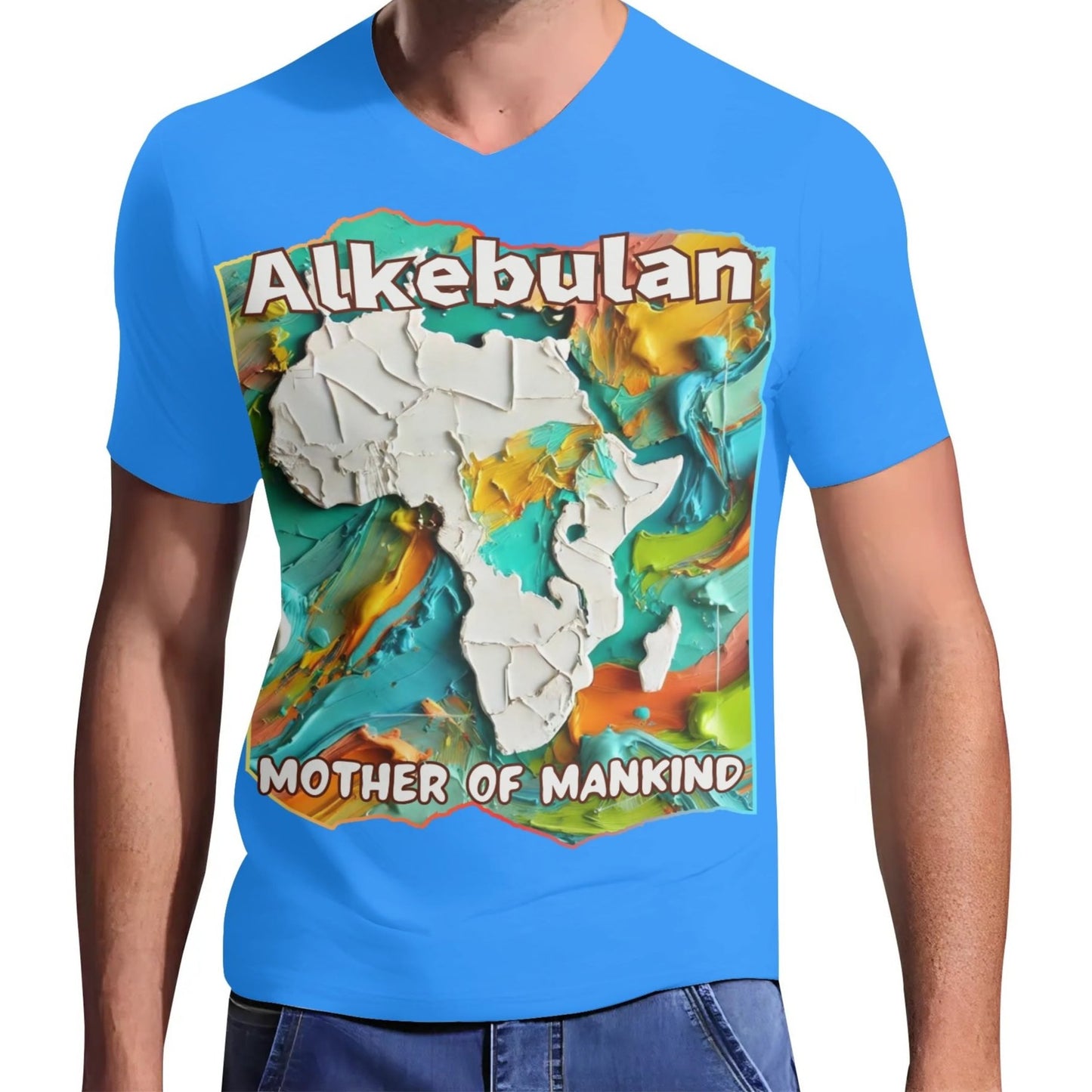 Mens Short Sleeve Soft Feel V-Neck T-Shirt "Alkebulan: Mother of Mankind"