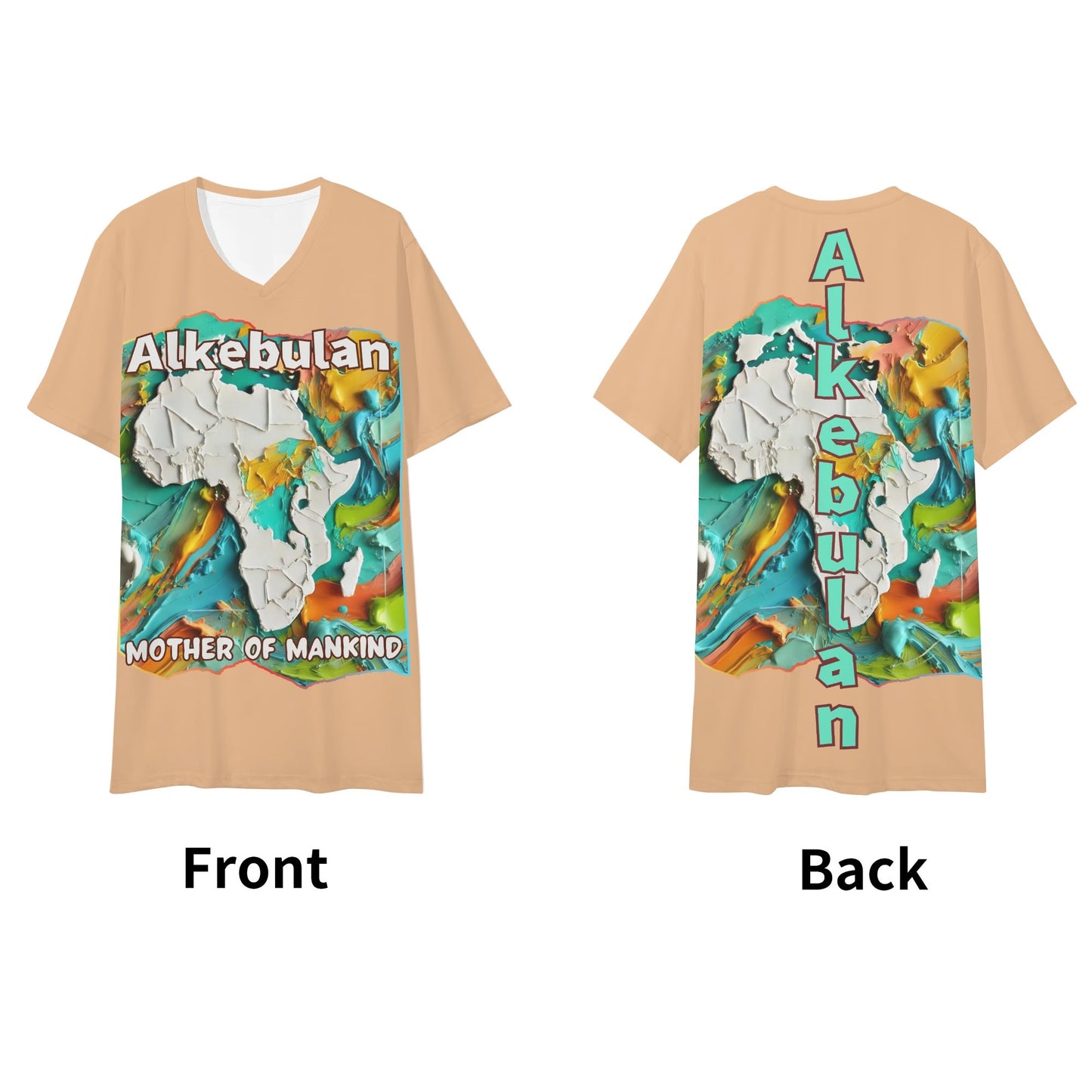 Mens Short Sleeve Soft Feel V-Neck T-Shirt "Alkebulan: Mother of Mankind"