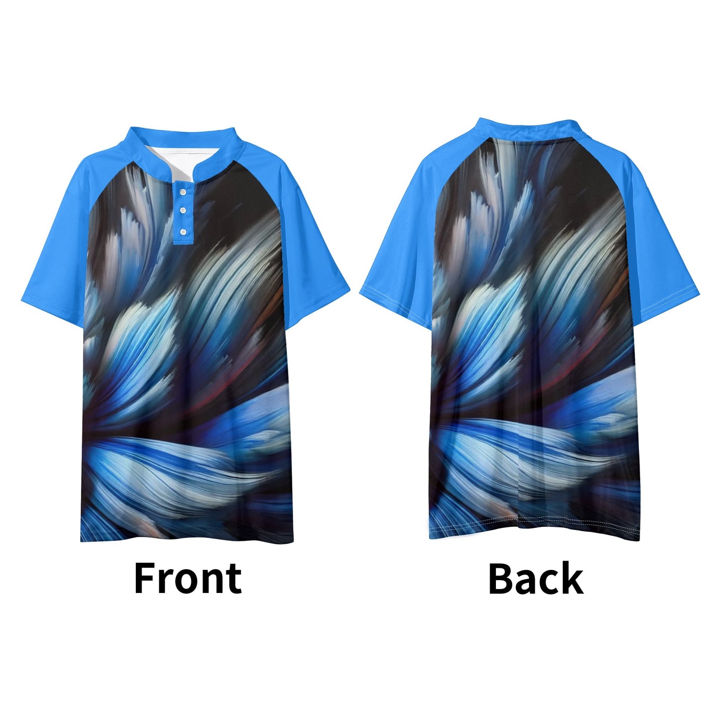 Mens Stand Collar Polo Shirt, "Blue Abstract Print"