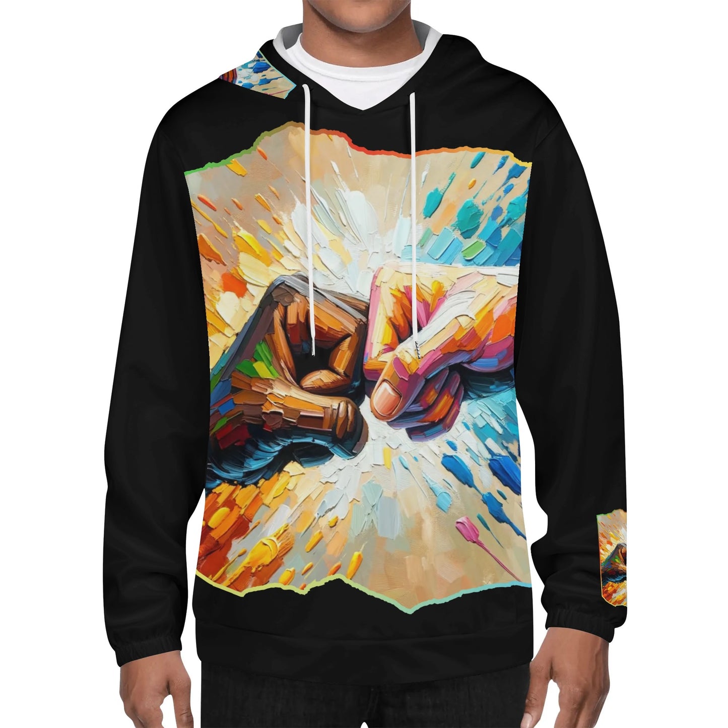 Mens Lightweight All Over Print Hoodie "Fist Bump"