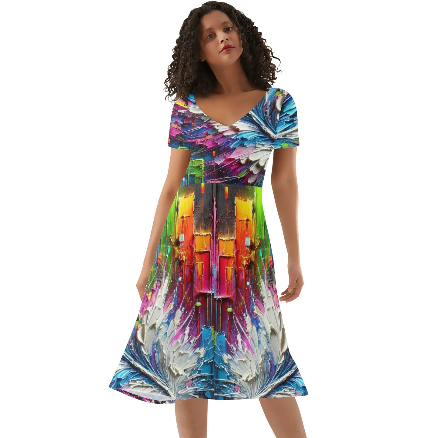 Womens Ruffle Trim Hem Summer Dress, "Multi-Color Abstract Prints"