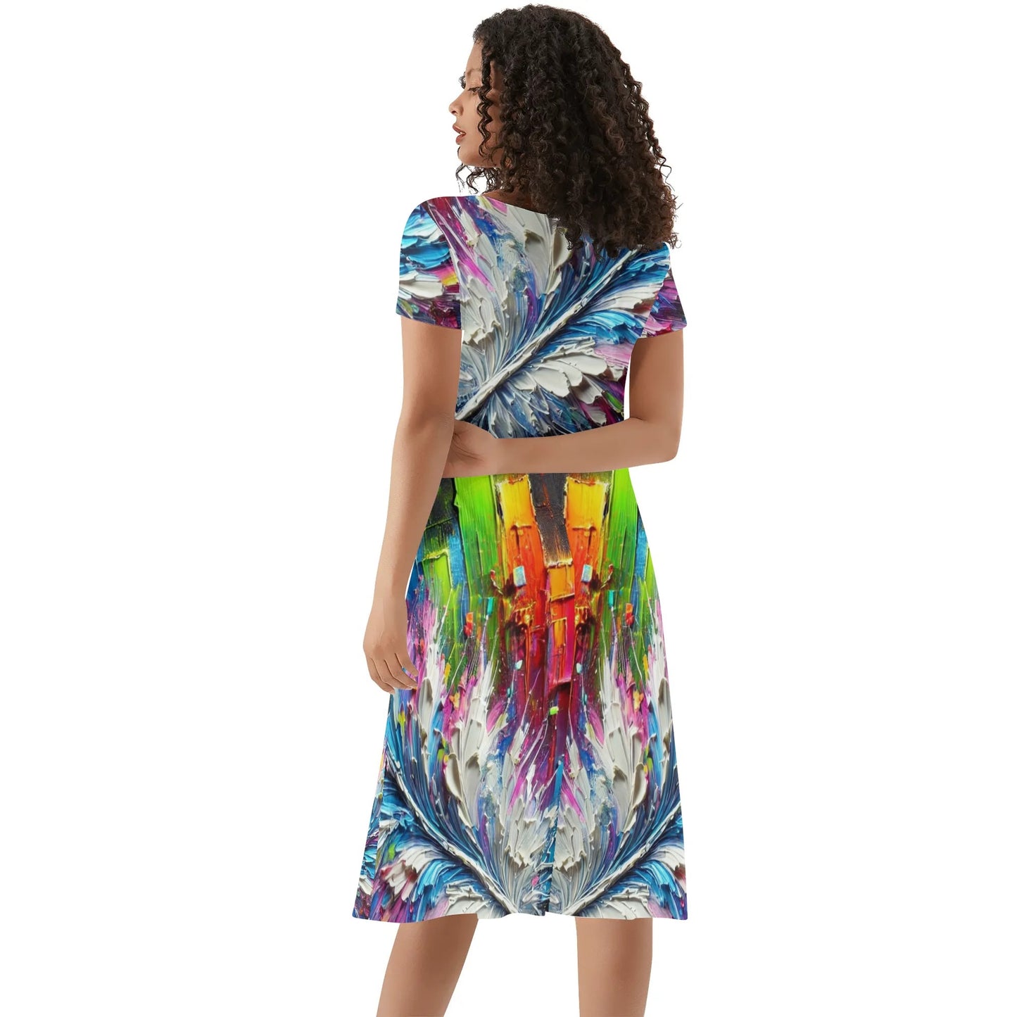 Womens Ruffle Trim Hem Summer Dress, "Multi-Color Abstract Prints"