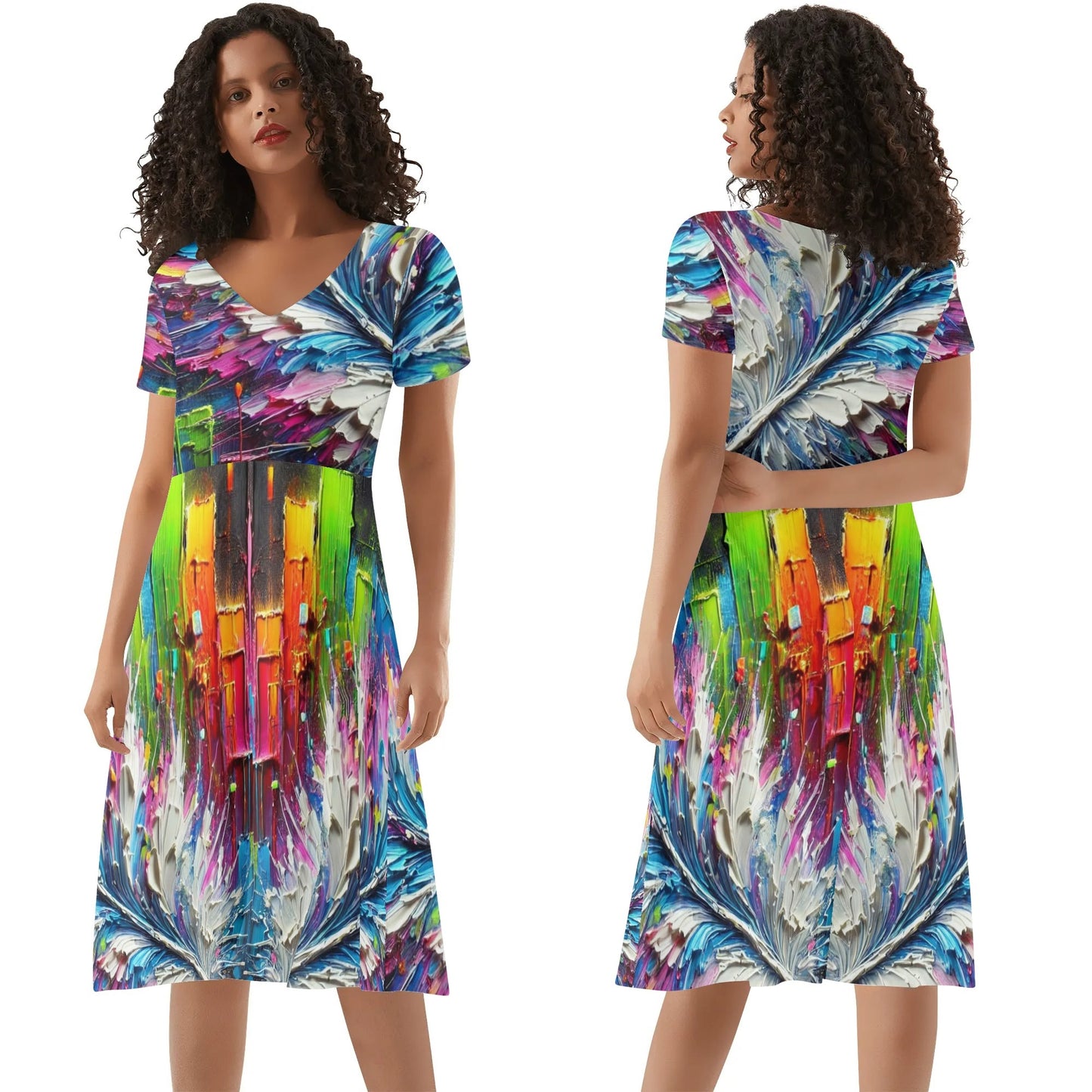 Womens Ruffle Trim Hem Summer Dress, "Multi-Color Abstract Prints"