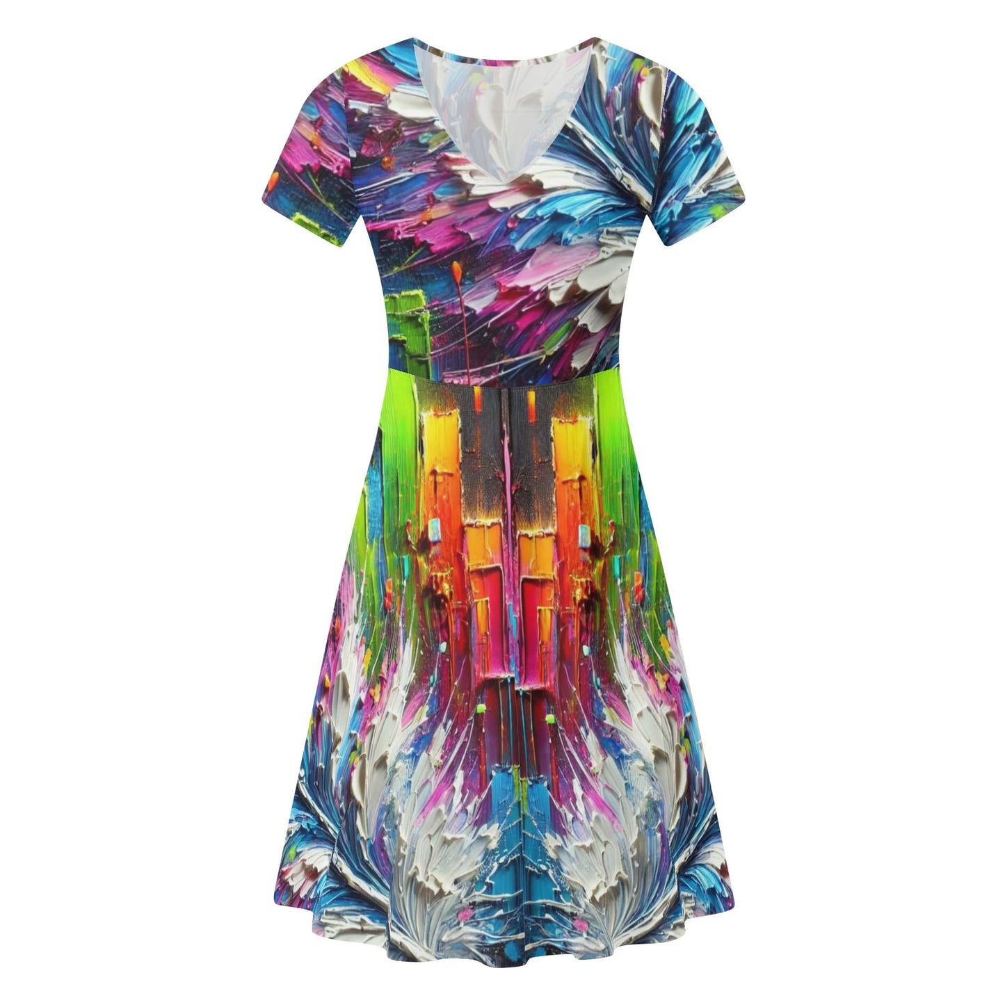 Womens Ruffle Trim Hem Summer Dress, "Multi-Color Abstract Prints"