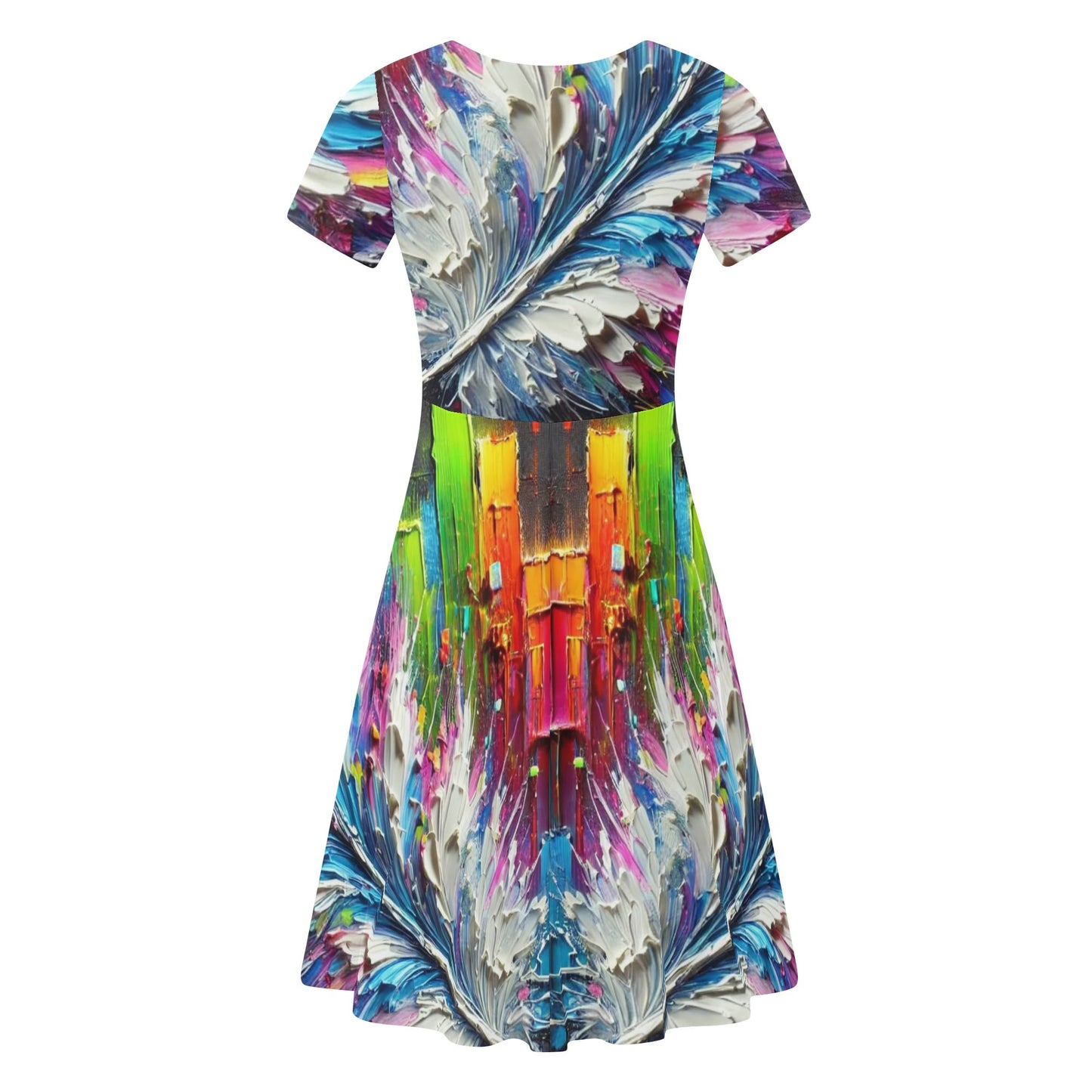 Womens Ruffle Trim Hem Summer Dress, "Multi-Color Abstract Prints"