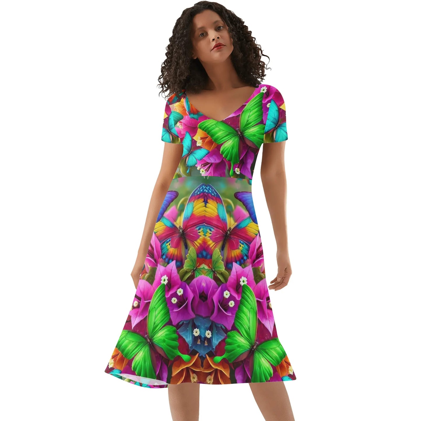 Womens Ruffle Trim Hem Summer Dress, "Multi-Color Abstract Prints"