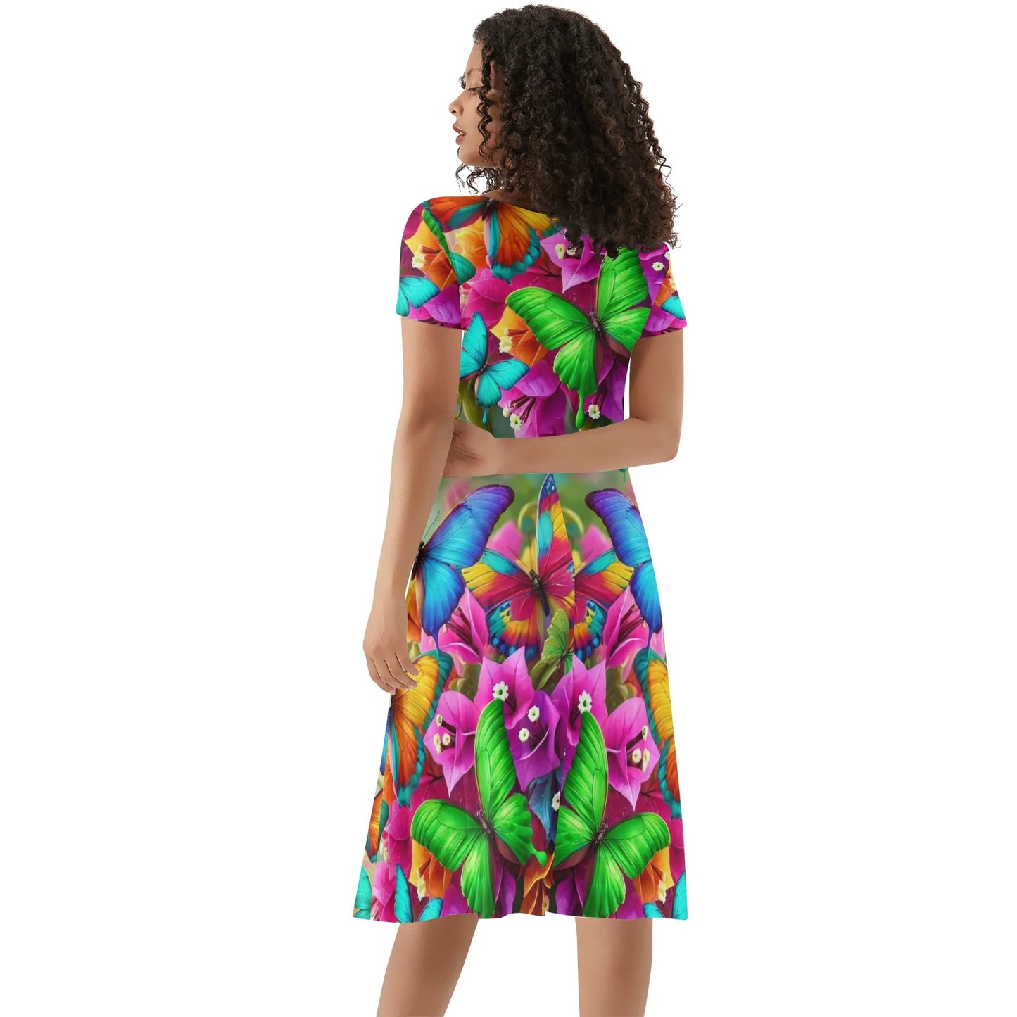 Womens Ruffle Trim Hem Summer Dress, "Multi-Color Abstract Prints"