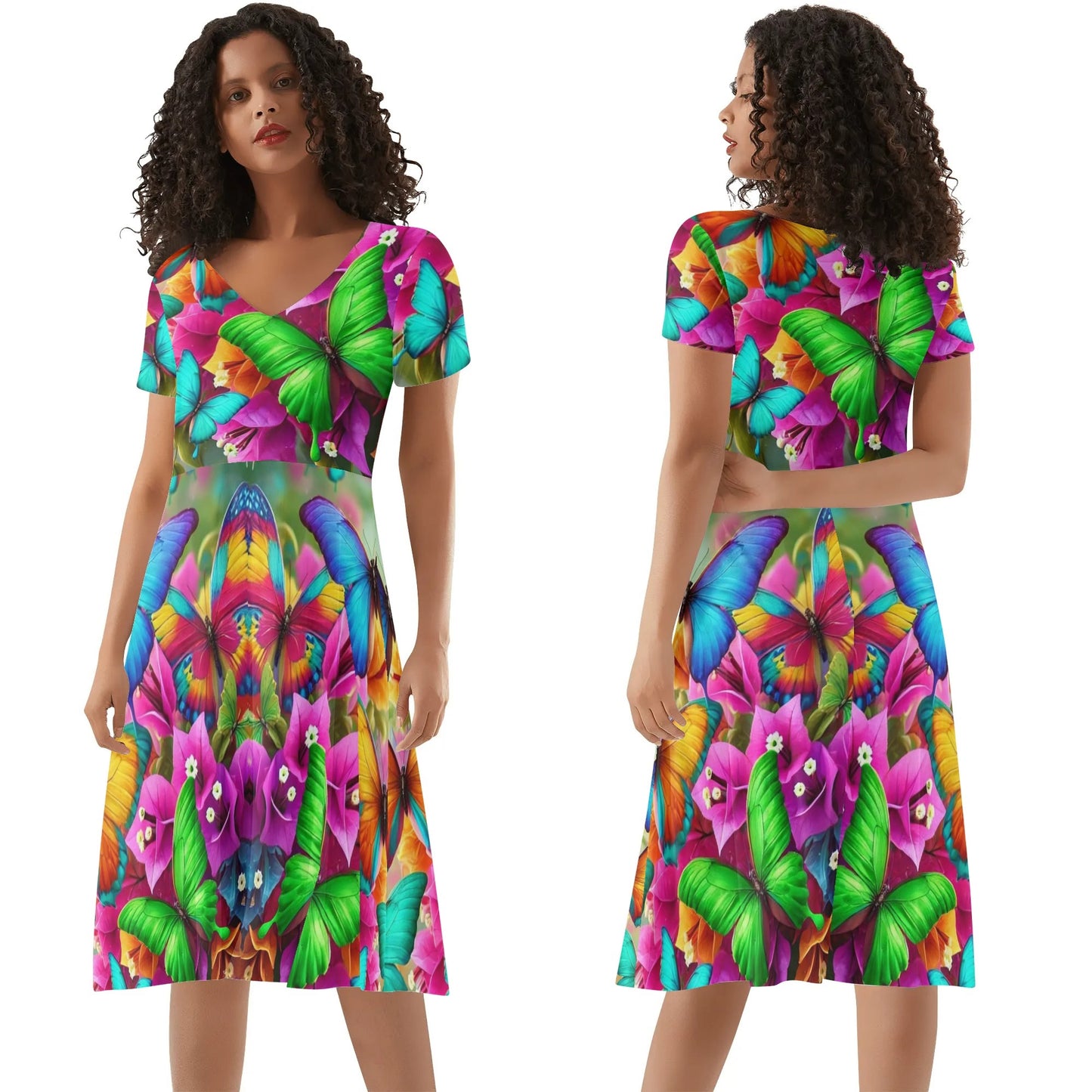 Womens Ruffle Trim Hem Summer Dress, "Multi-Color Abstract Prints"