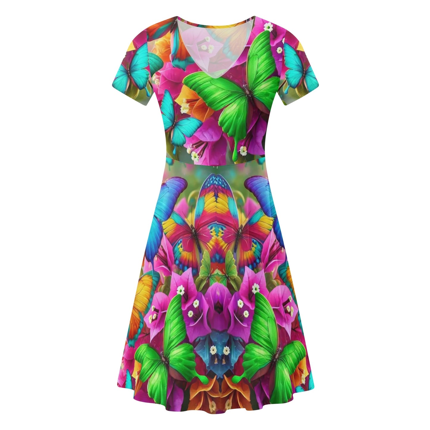 Womens Ruffle Trim Hem Summer Dress, "Multi-Color Abstract Prints"