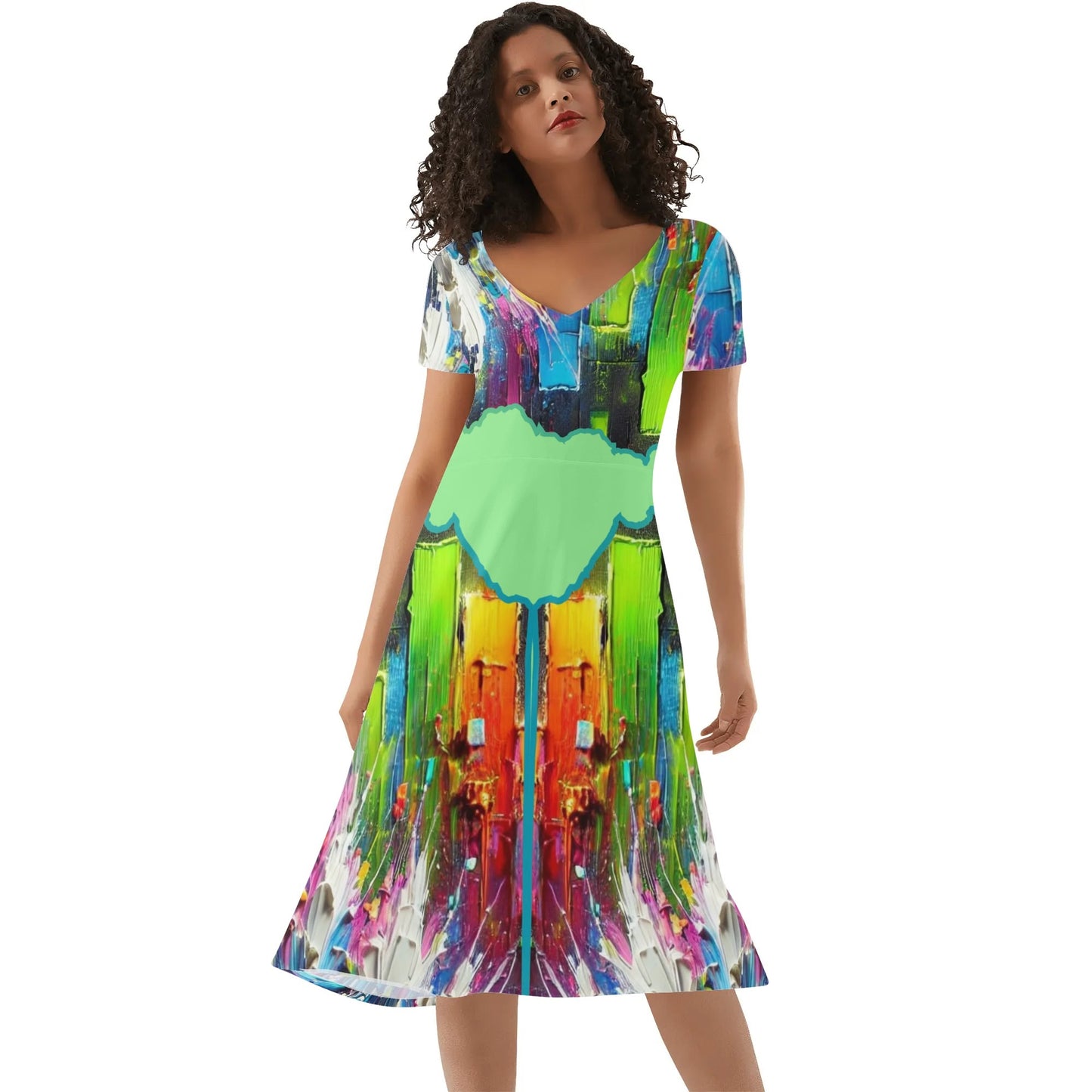 Womens Ruffle Trim Hem Summer Dress "Abstract Print"