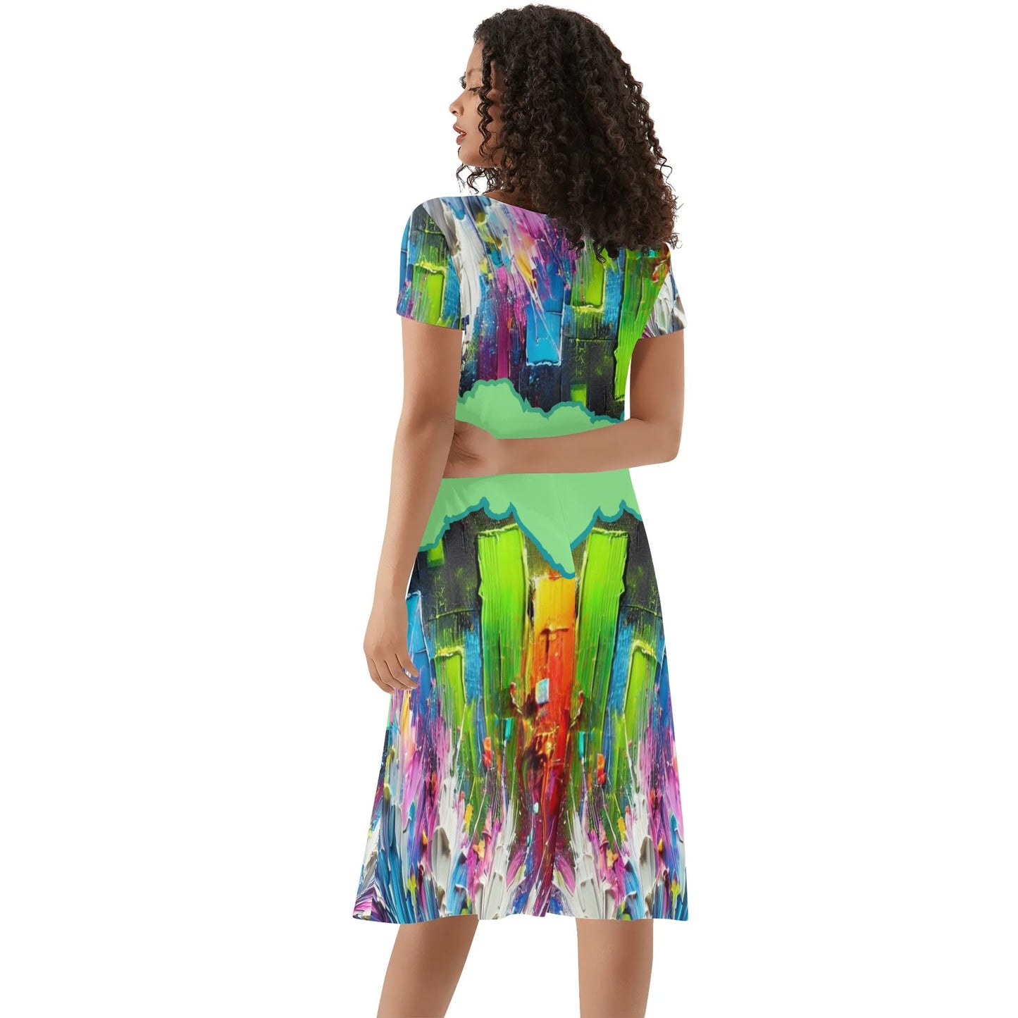 Womens Ruffle Trim Hem Summer Dress "Abstract Print"