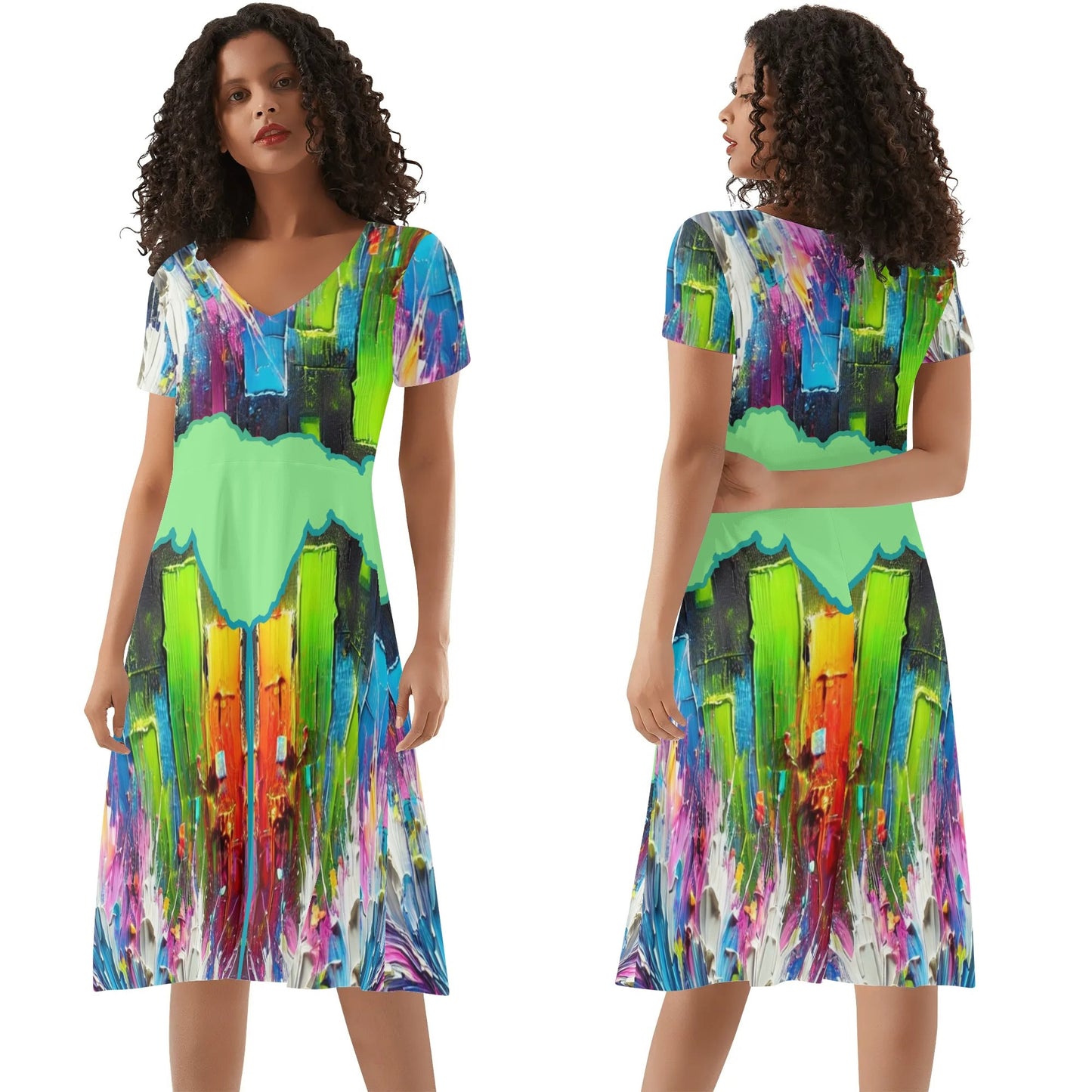 Womens Ruffle Trim Hem Summer Dress "Abstract Print"