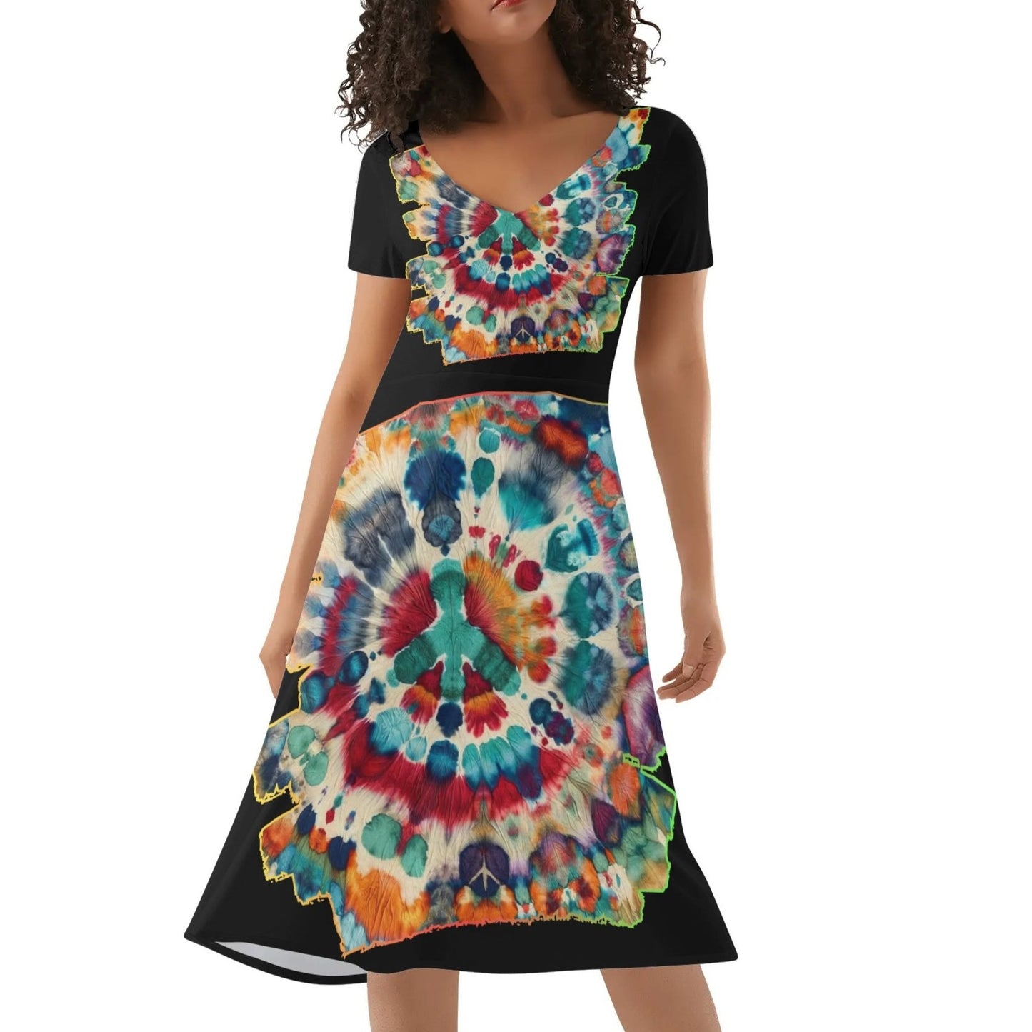 Womens Ruffle Trim Hem Summer Dress "Tie Dye"