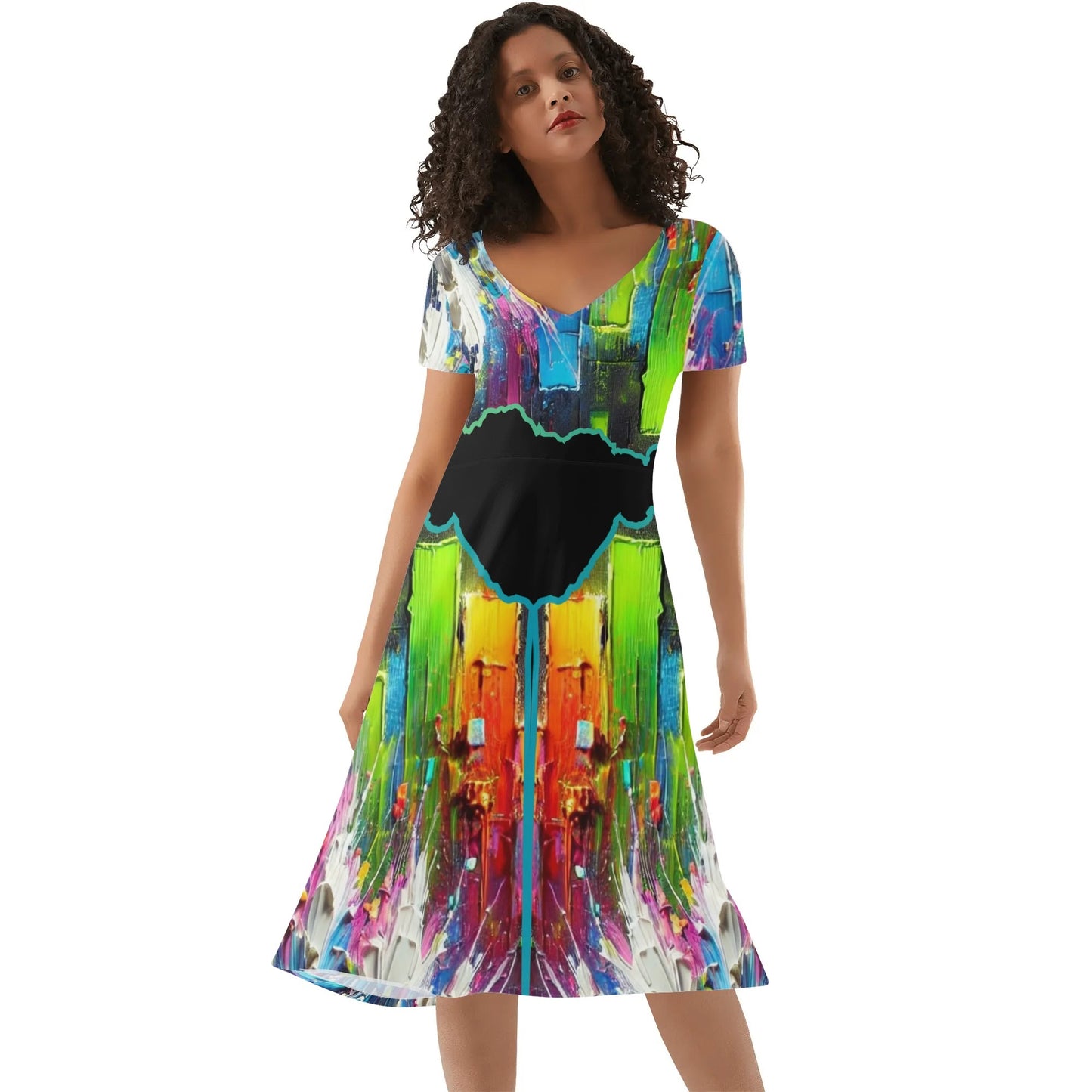 Womens Ruffle Trim Hem Summer Dress "Abstract Print"