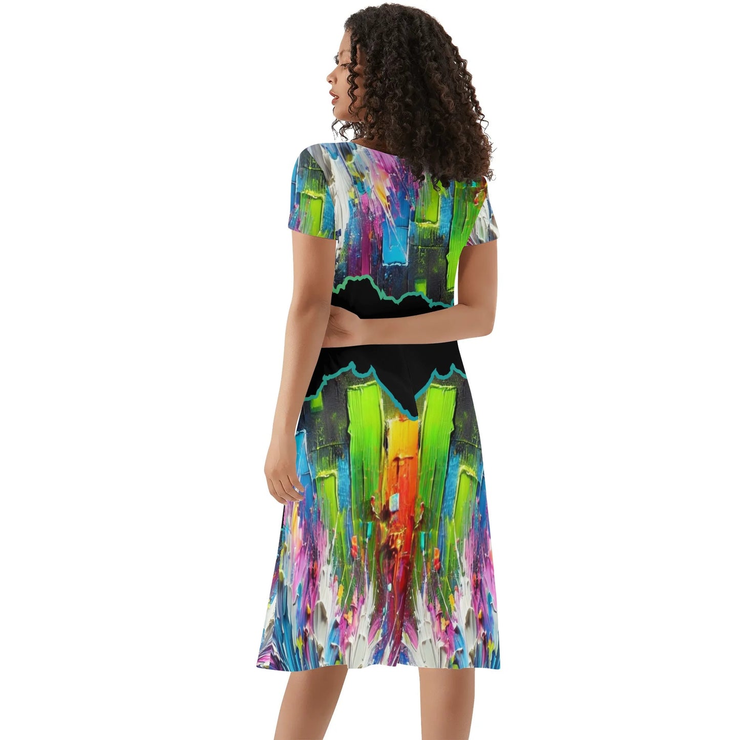 Womens Ruffle Trim Hem Summer Dress "Abstract Print"