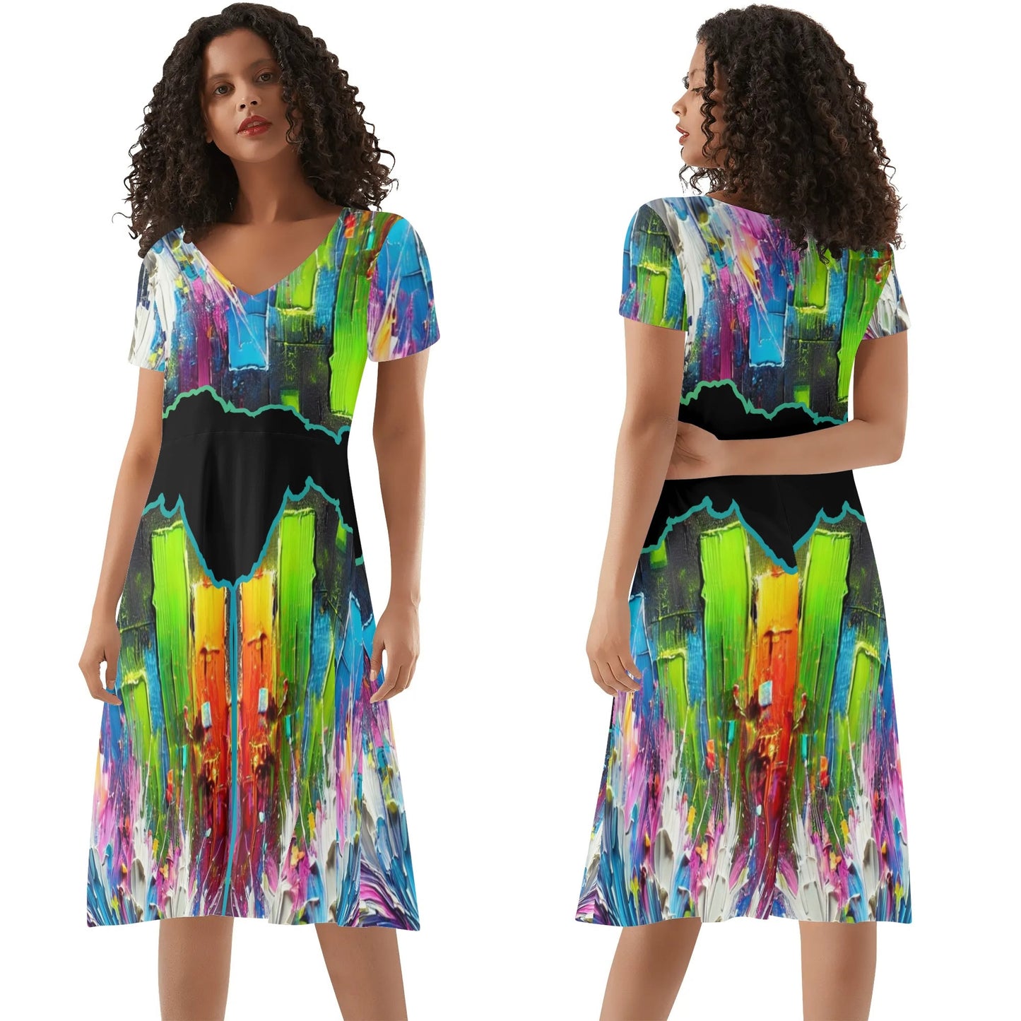 Womens Ruffle Trim Hem Summer Dress "Abstract Print"