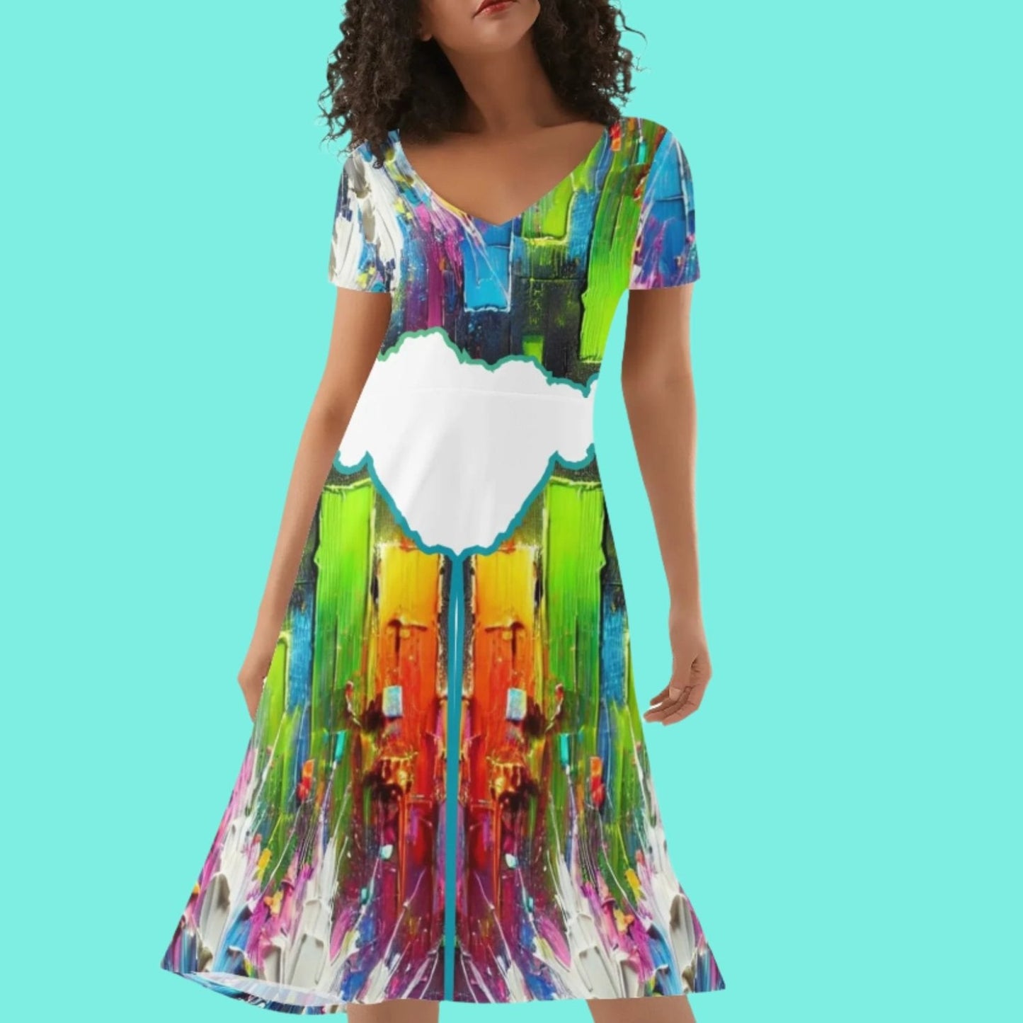 Womens Ruffle Trim Hem Summer Dress "Abstract Print"