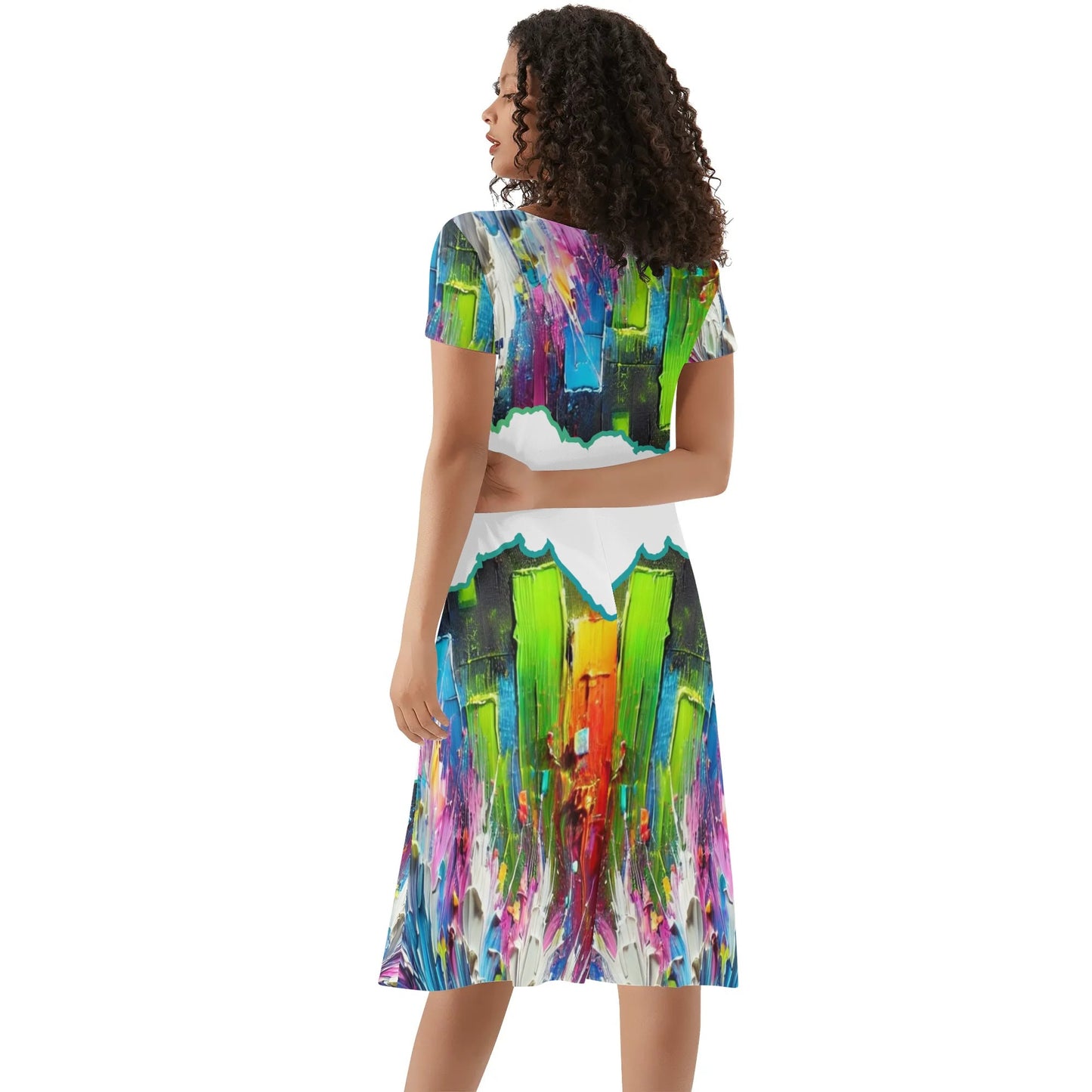 Womens Ruffle Trim Hem Summer Dress "Abstract Print"