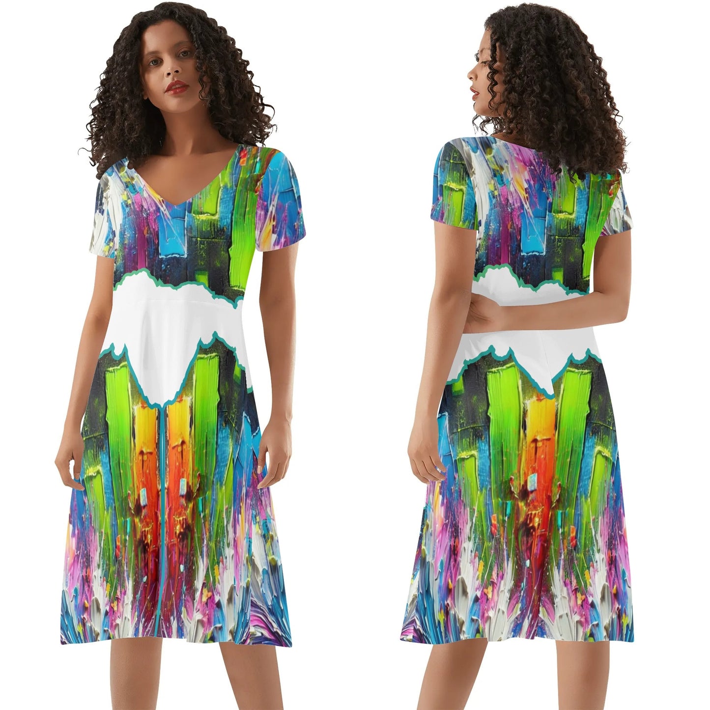 Womens Ruffle Trim Hem Summer Dress "Abstract Print"