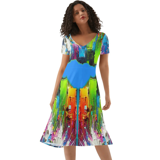 Womens Ruffle Trim Hem Summer Dress "Abstract Print"