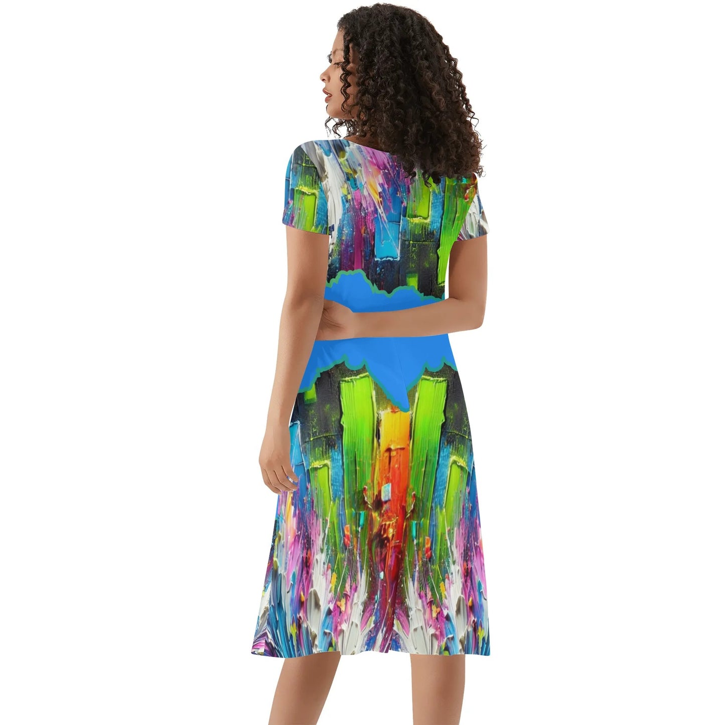 Womens Ruffle Trim Hem Summer Dress "Abstract Print"