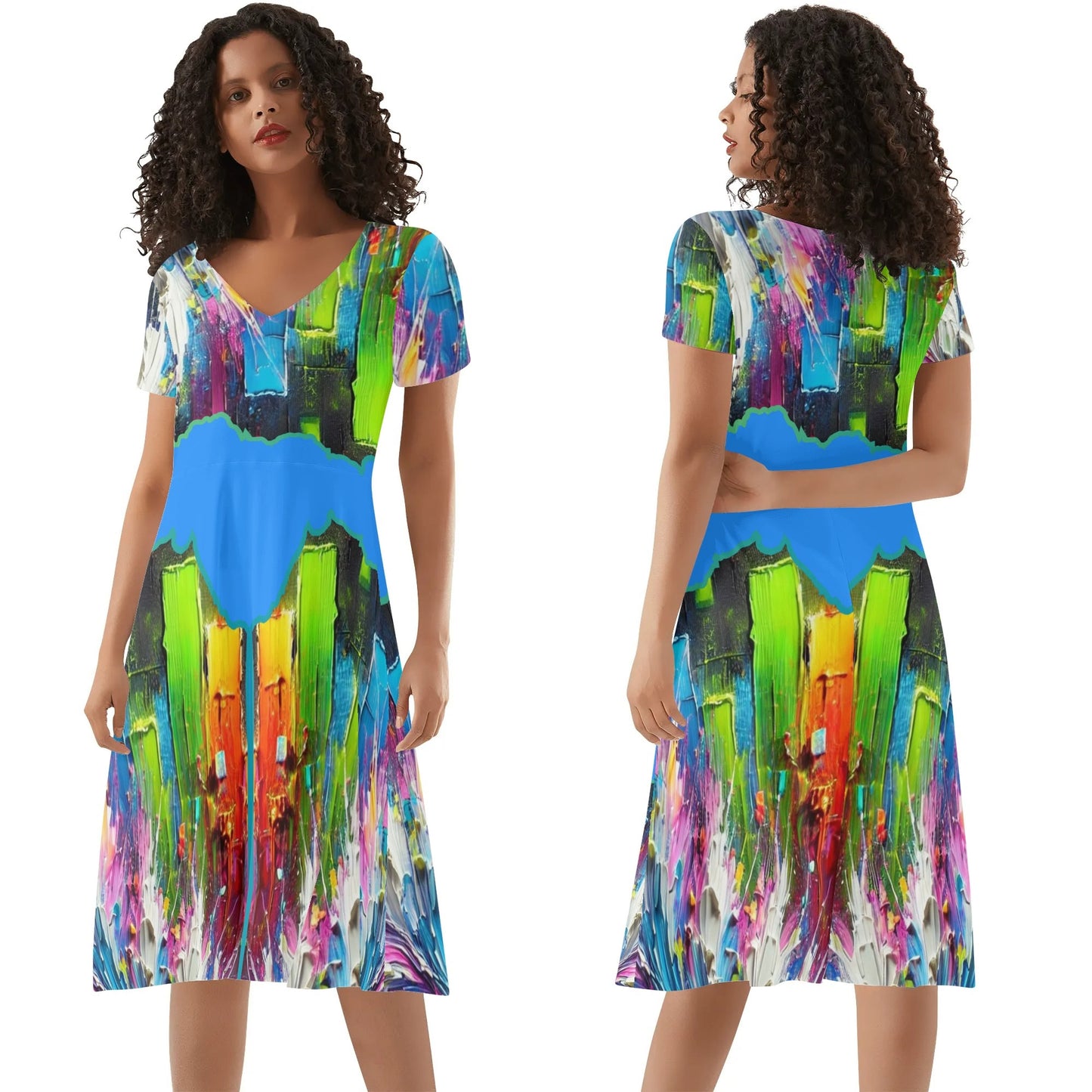 Womens Ruffle Trim Hem Summer Dress "Abstract Print"