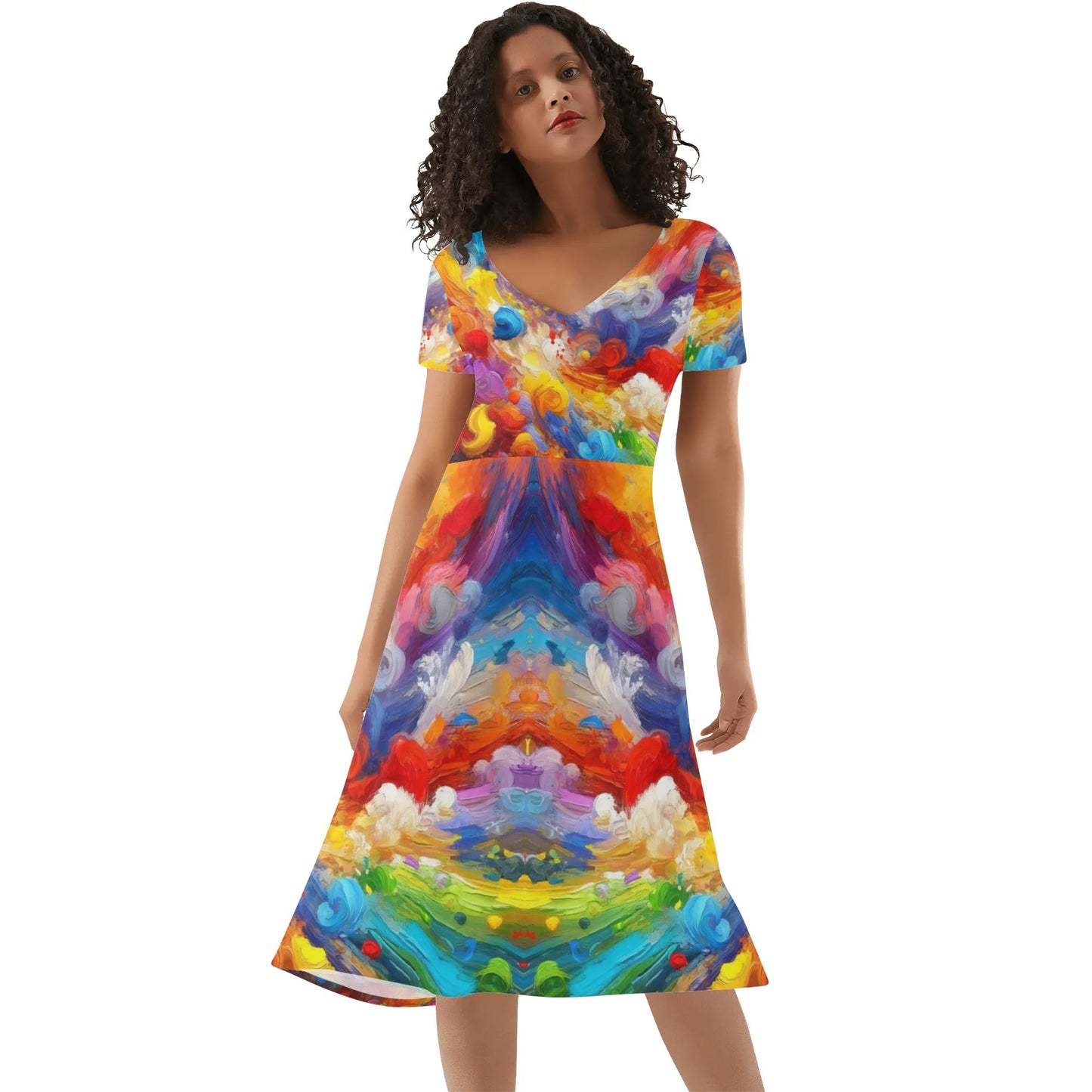 Womens Ruffle Trim Hem Summer Dress, "Multi-Color Abstract Prints"