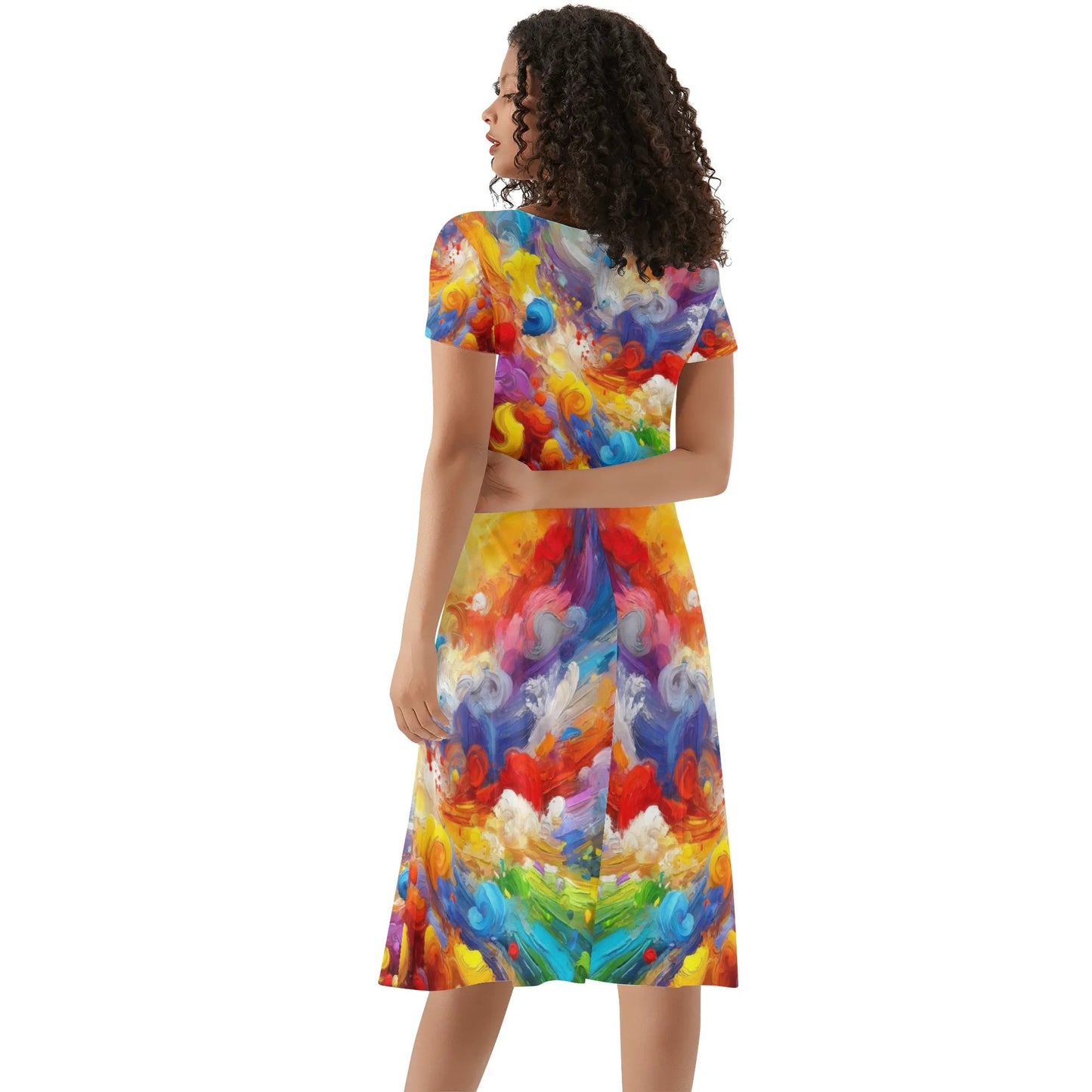 Womens Ruffle Trim Hem Summer Dress, "Multi-Color Abstract Prints"